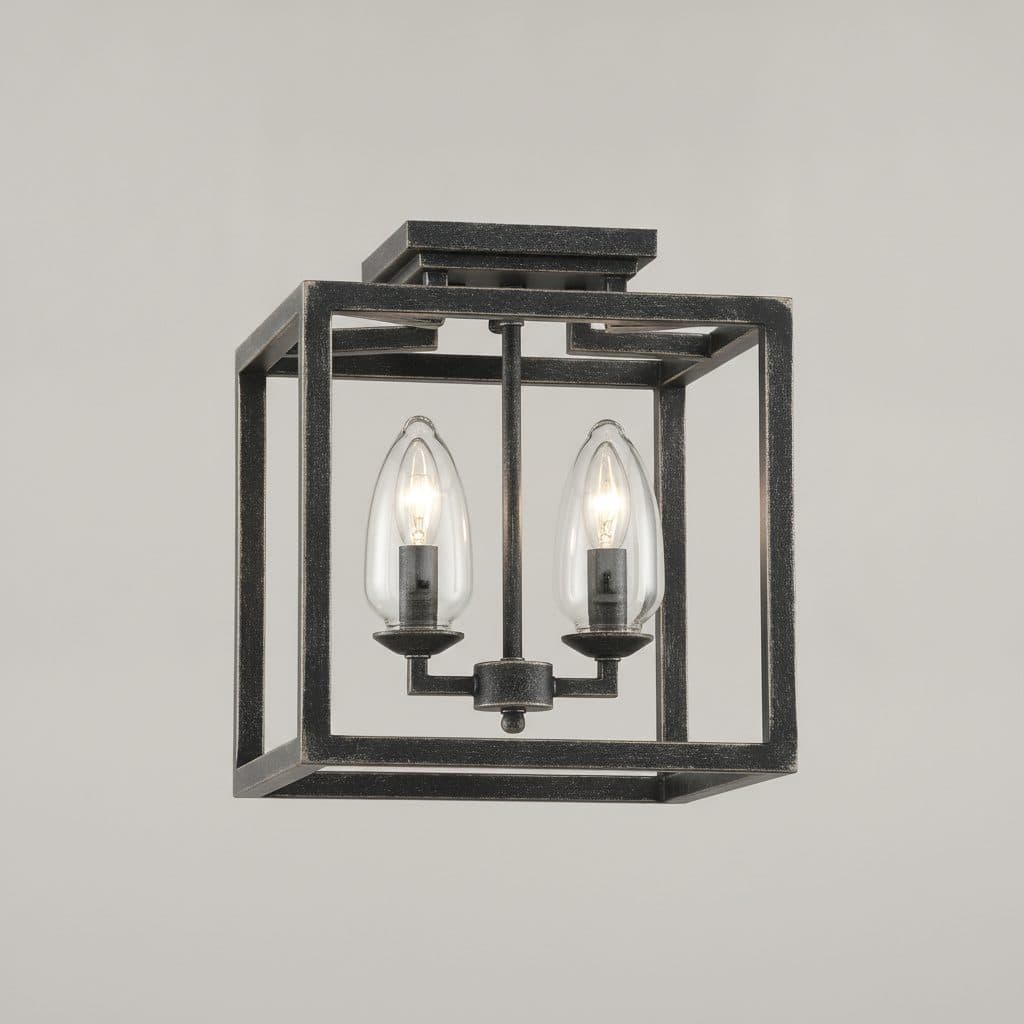 Boswell Quarter 12-1/2 in. 2-Light Distressed Black Open Cage Flush Mount
