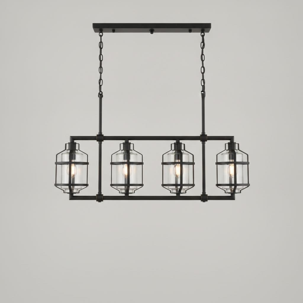 Weyburn 36 in. 5-Light Farmhouse Linear Chandelier with Caged Metal Shade