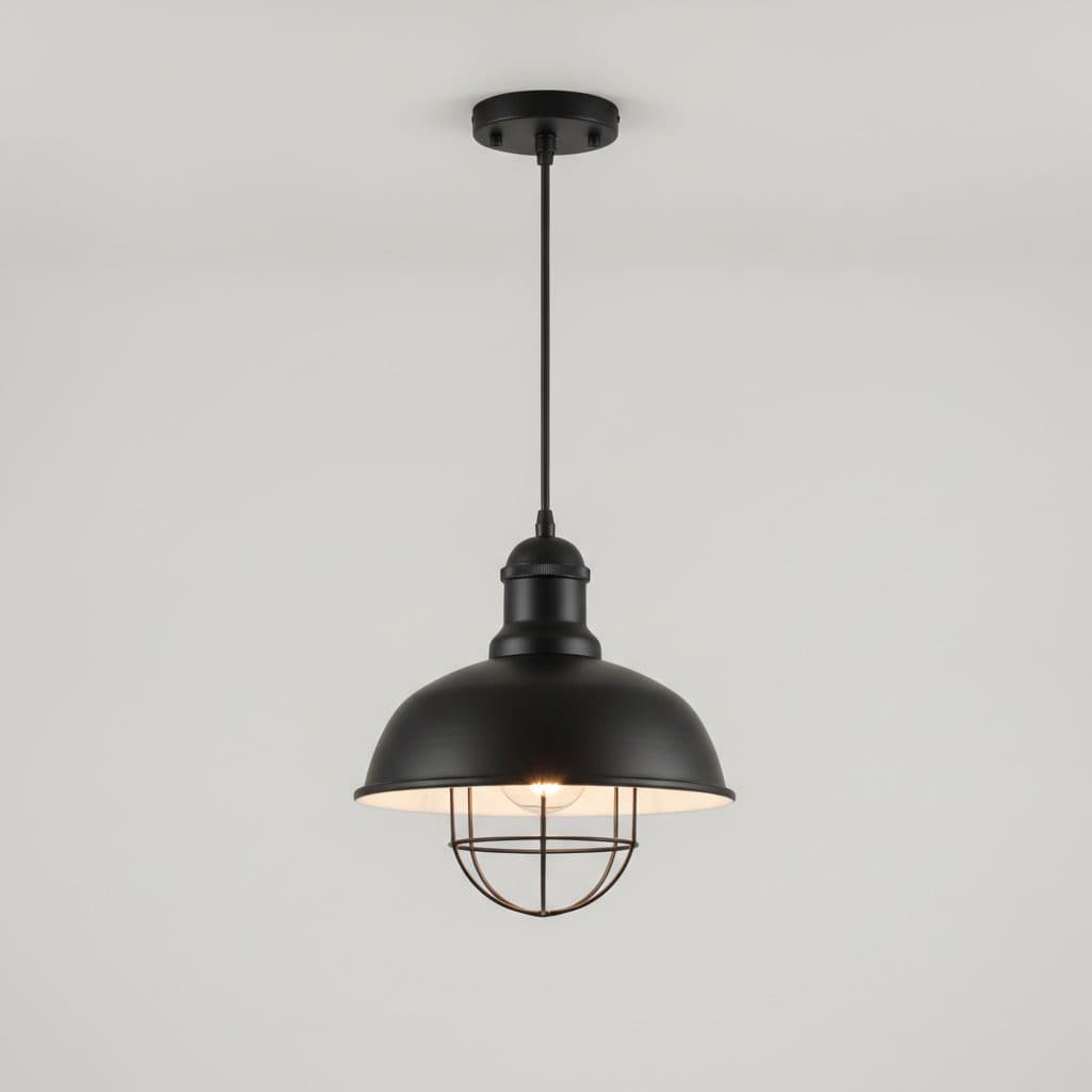 1-Light Black Warehouse Pendant with Metal Shade