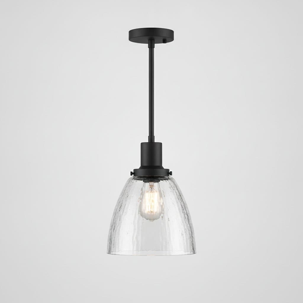 Mauzy Collection 1-Light Matte Black Pendant with Clear Water Glass Shade