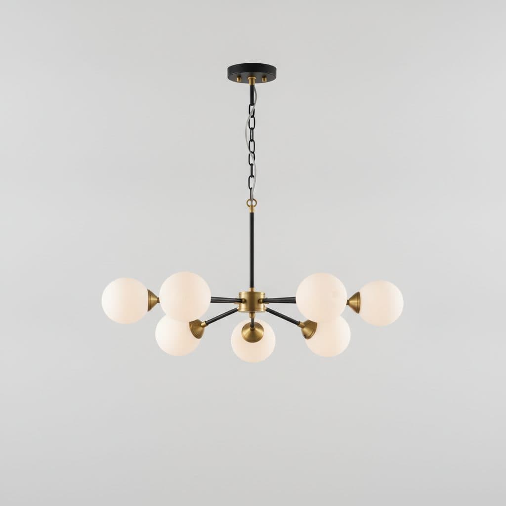 24.25 in. 6-Light Black and Gold Hanging Pendant with Frosted Glass Globe Shades