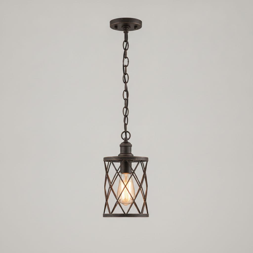 Weyburn 1-Light Bronze Farmhouse Mini Pendant with Caged Metal Shade
