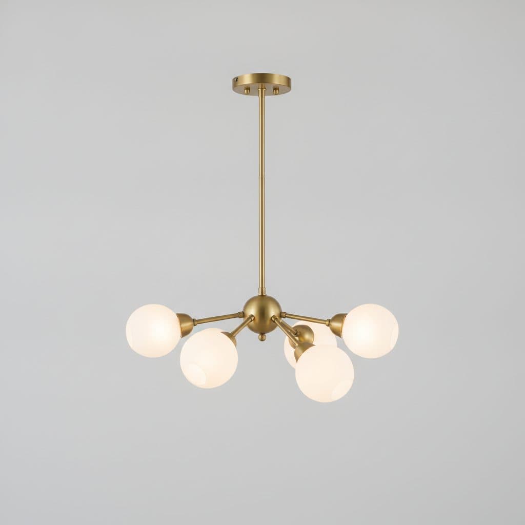 39 in. 6-Light Gold Sputnik Pendant with Frosted Glass Globe Shades