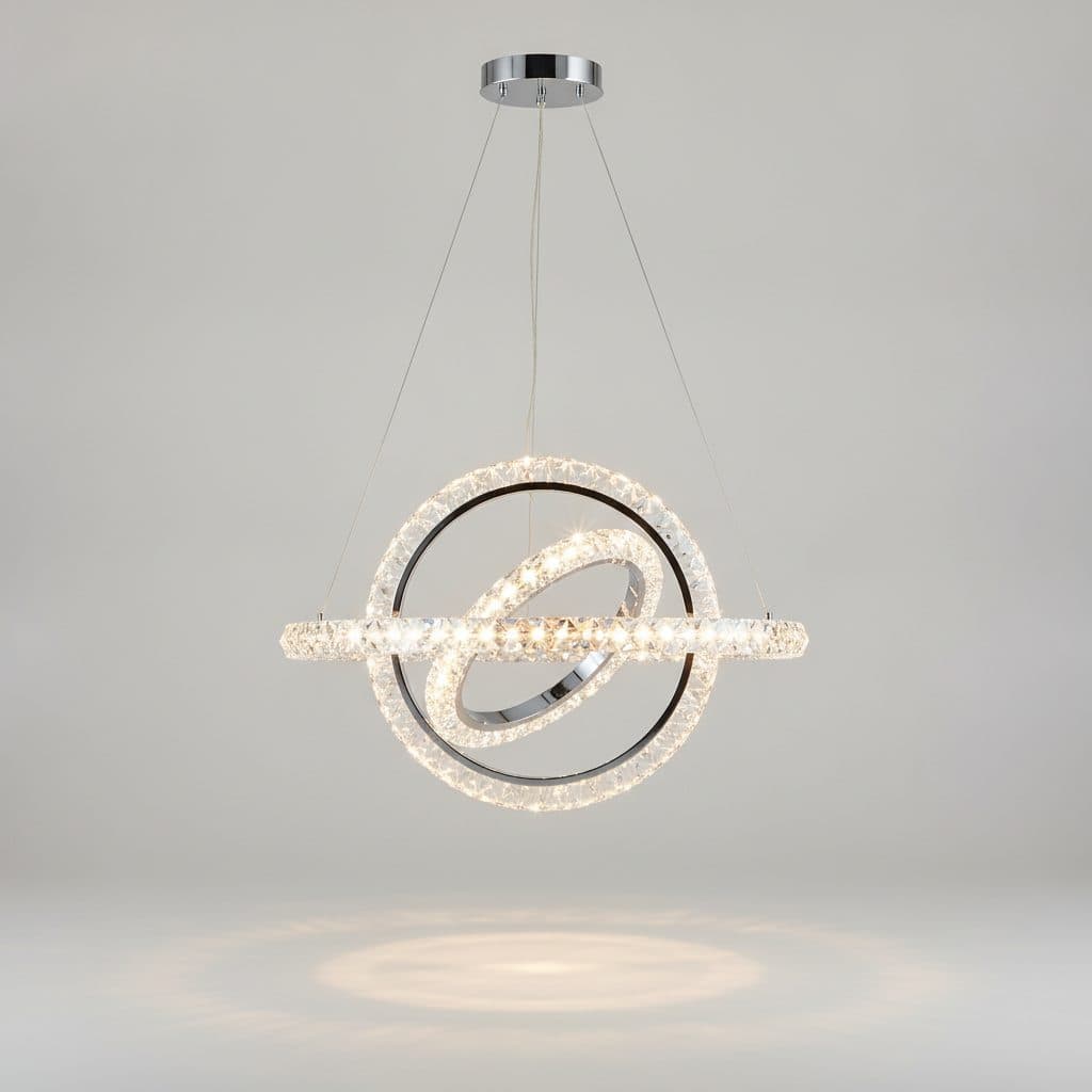 Wesley Park 2-Ring Integrated LED Chrome Pendant with Clear Crystal-Cut Acrylic Rings