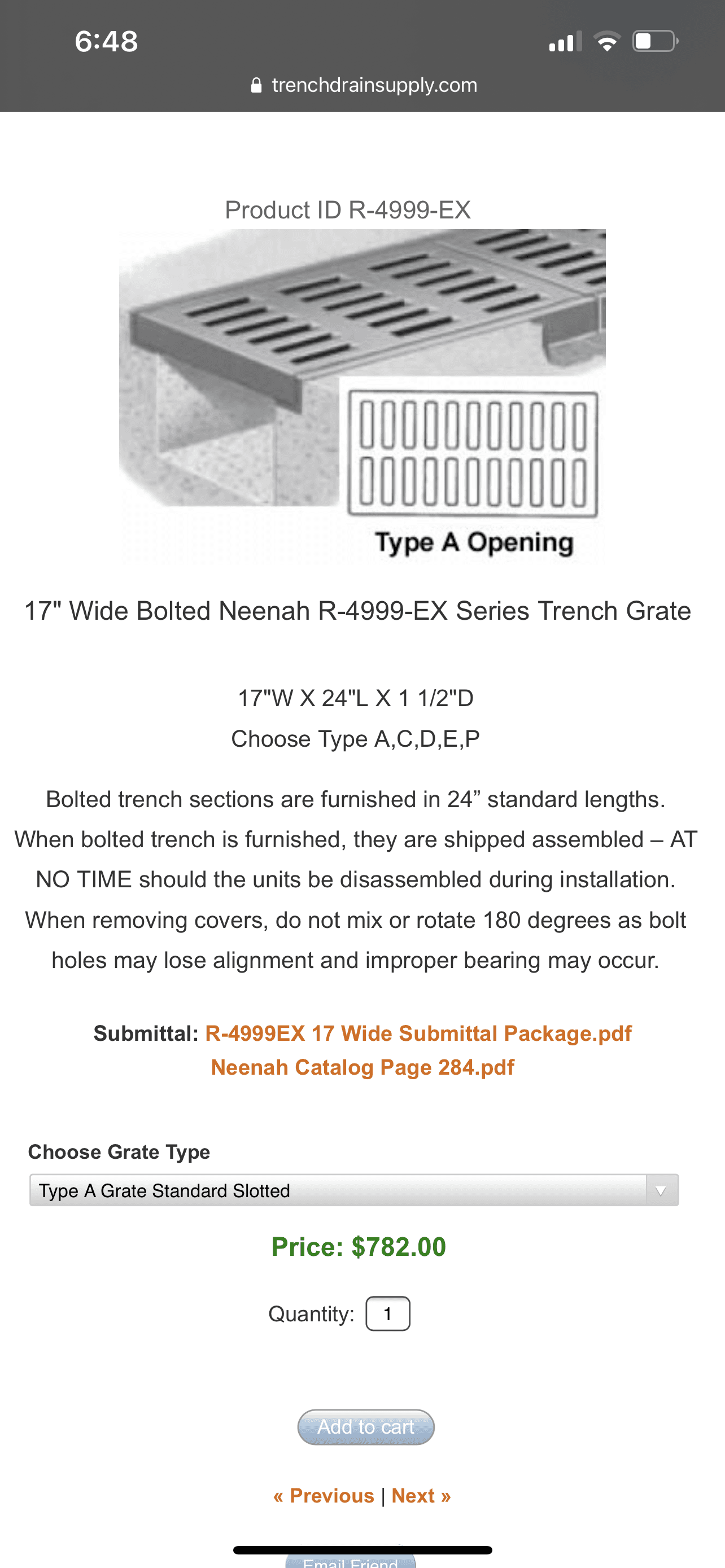17" Wide Bolted Neenah R-4999-EX Series Trench Grate 8