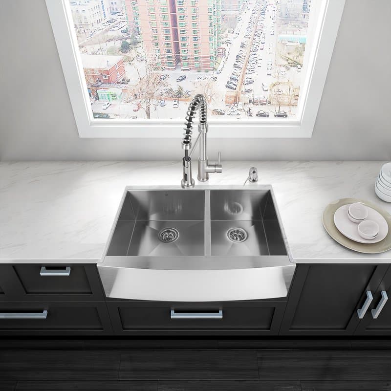 60/40 FARMHOUSE STAINLESS STEEL KITCHEN SINK 2