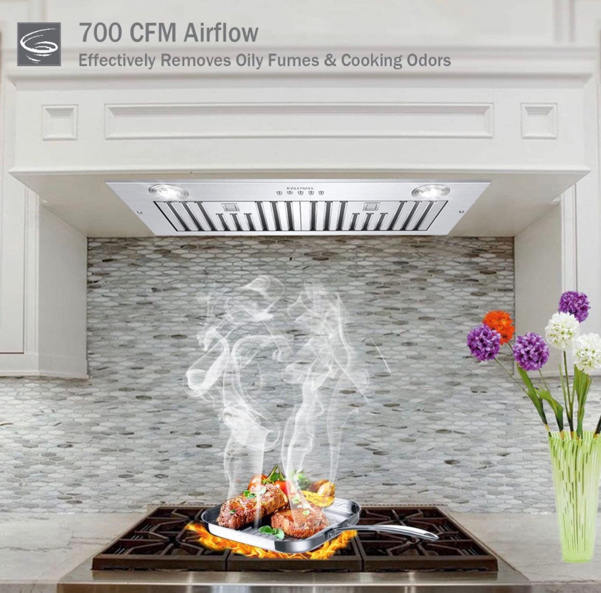 EALLMALL Kitchen Range Hood Insert, 30 Inch, 700 CFM With 3 Speed And LED 4