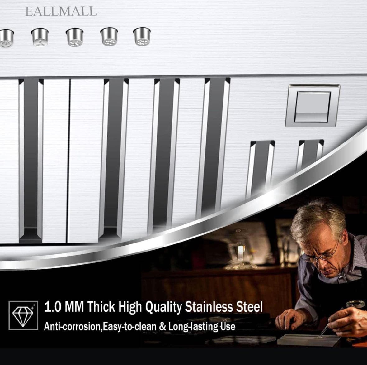 EALLMALL Kitchen Range Hood Insert, 30 Inch, 700 CFM With 3 Speed And LED 6
