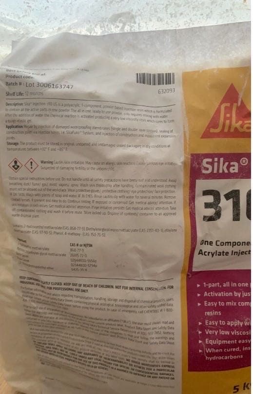 Polyacrylic injection resin - Sika Injection 310US 2