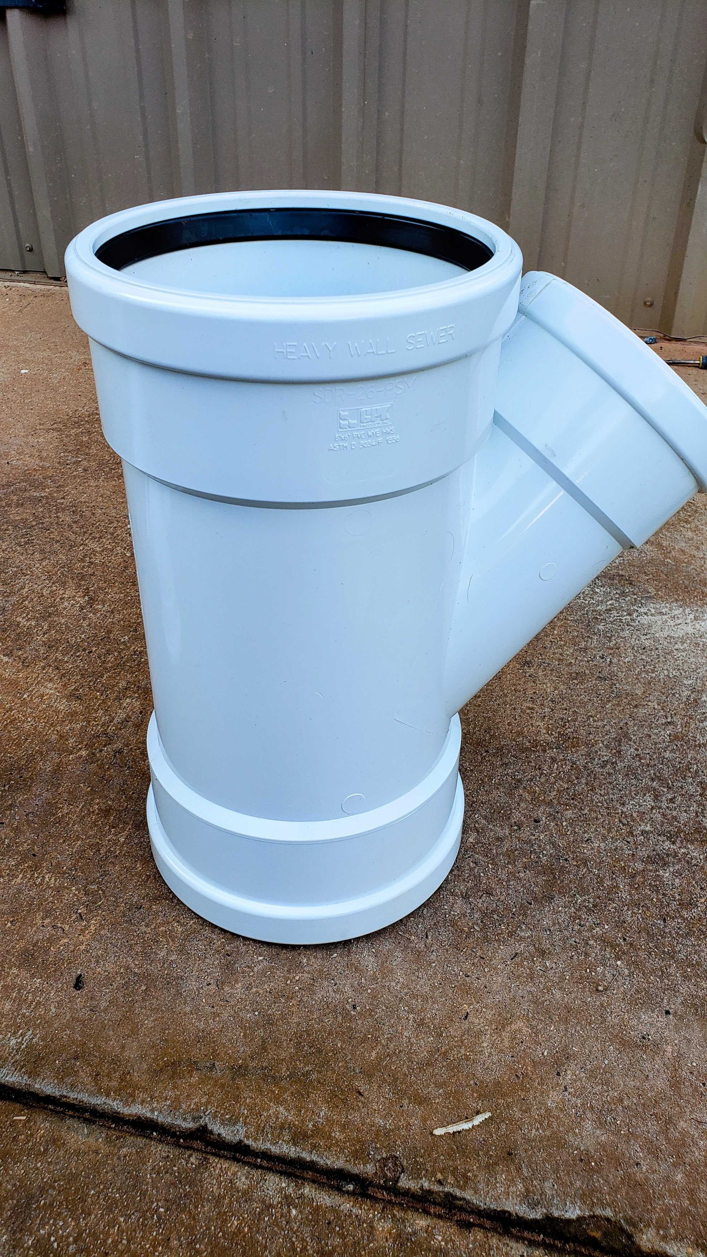 GPK Heavy Wall Sewer 8" x 8" x 6" PVC SDR 35 1/8 Bend 45° Wye (G x G x G) Gasket 2