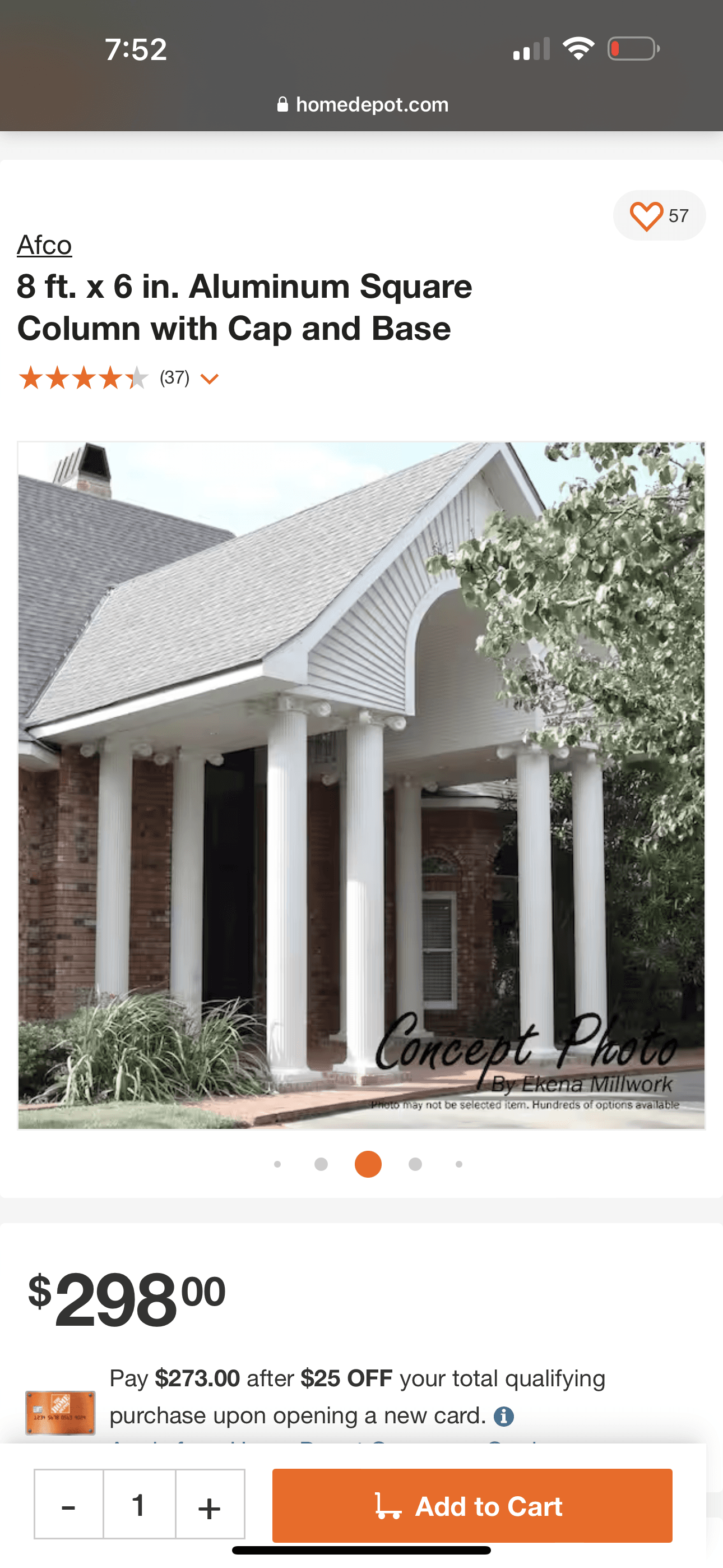 8 ft. x 6 in. Aluminum Square Column with Cap and Base AFCO 3