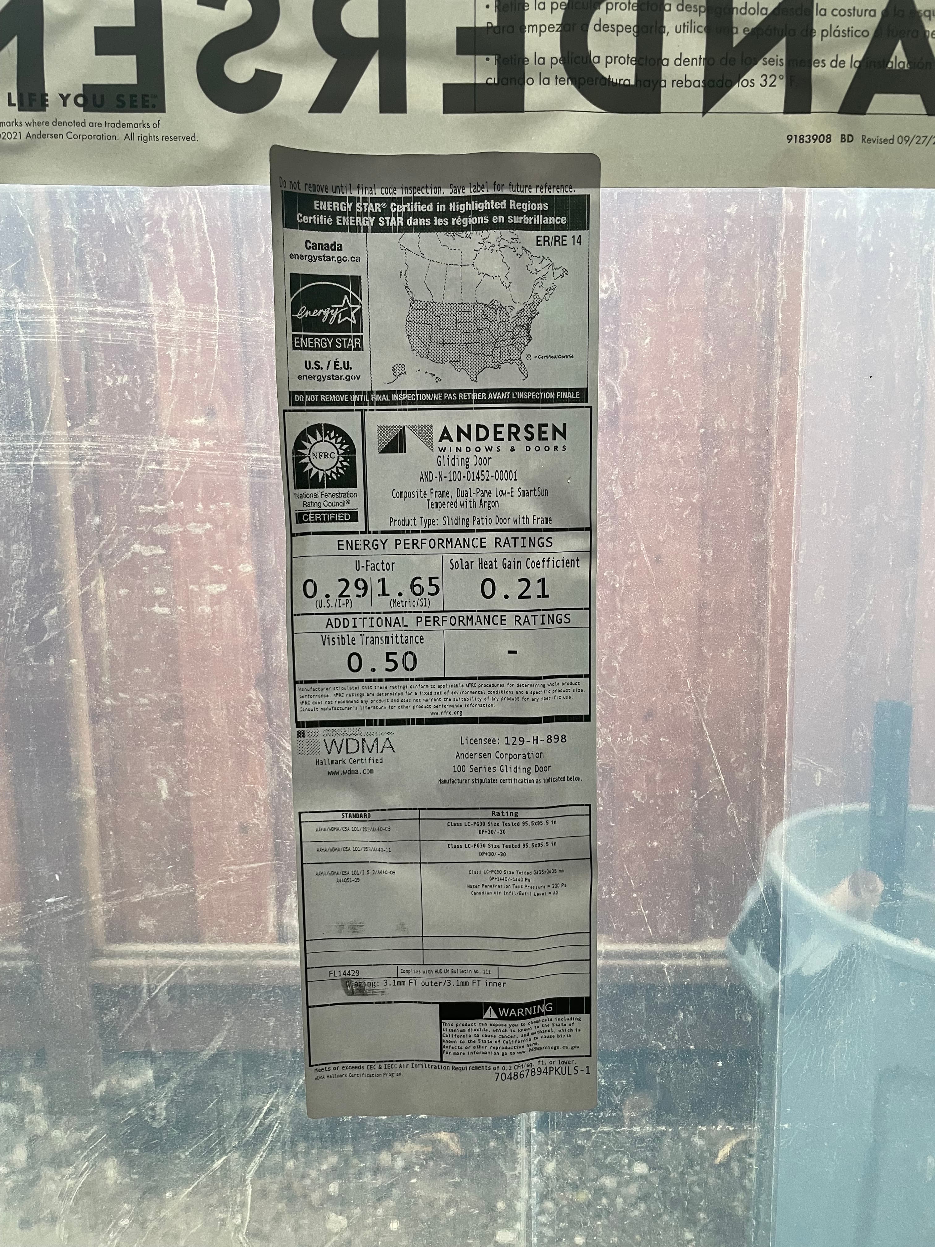 Brand new Andersen 100 series Glass Patio Door 2