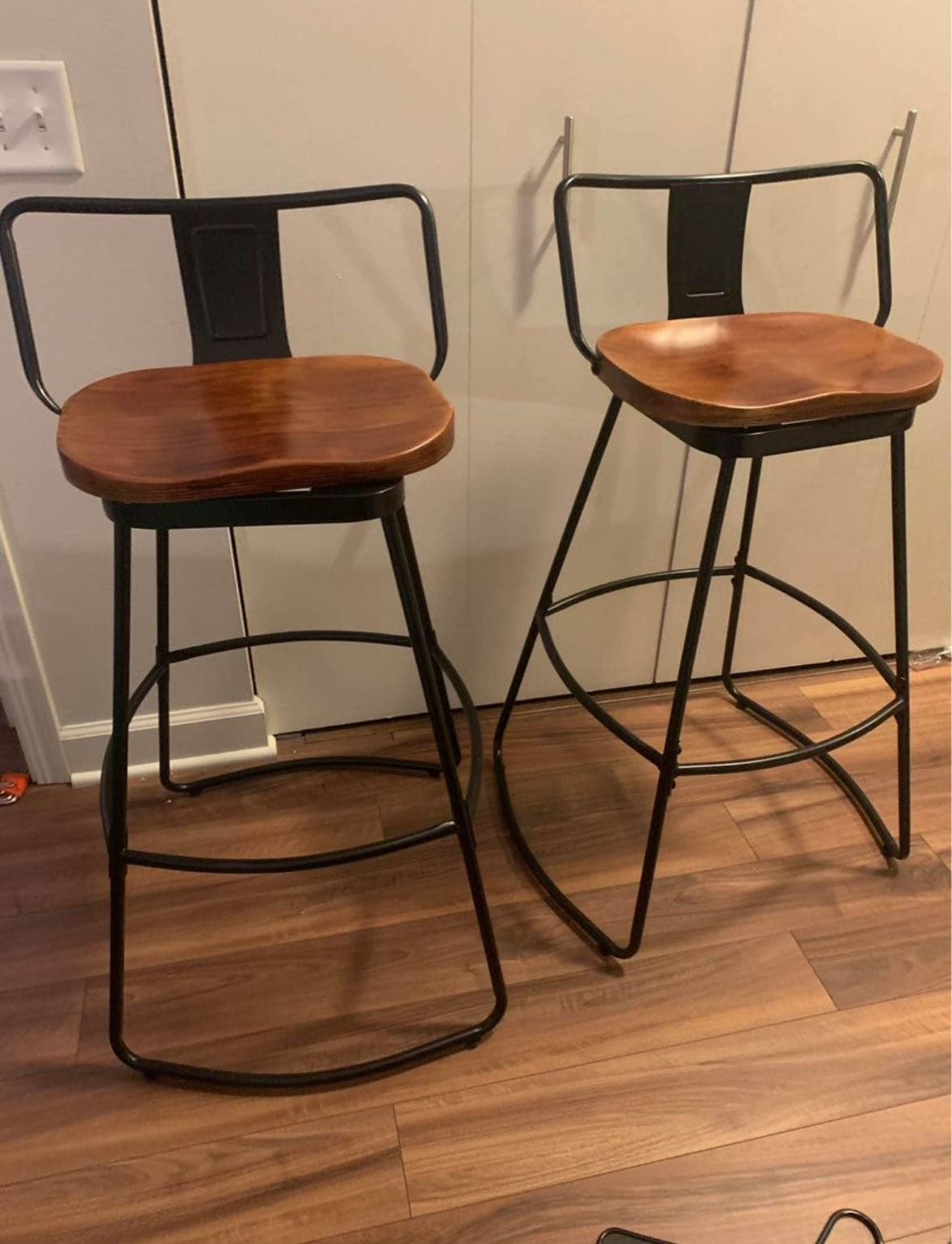 HAOBO Industrial Metal, Home Bar Stools Counter Height (Low Back Swivel Black with Wood, 30") 3