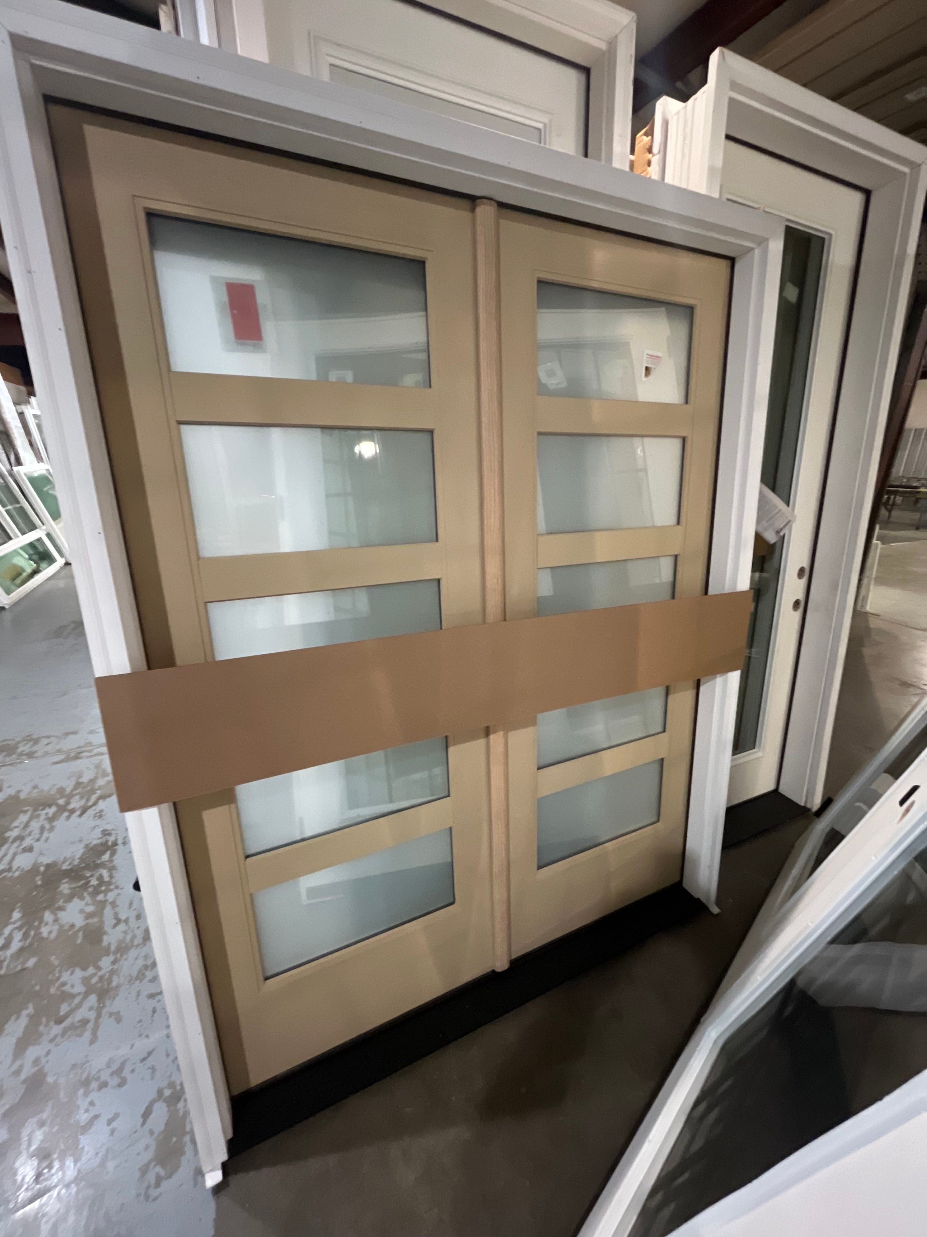 Weatherbarr 5’ by 6’ 8” Fiber Classic Oak Flush Glazed Double Door