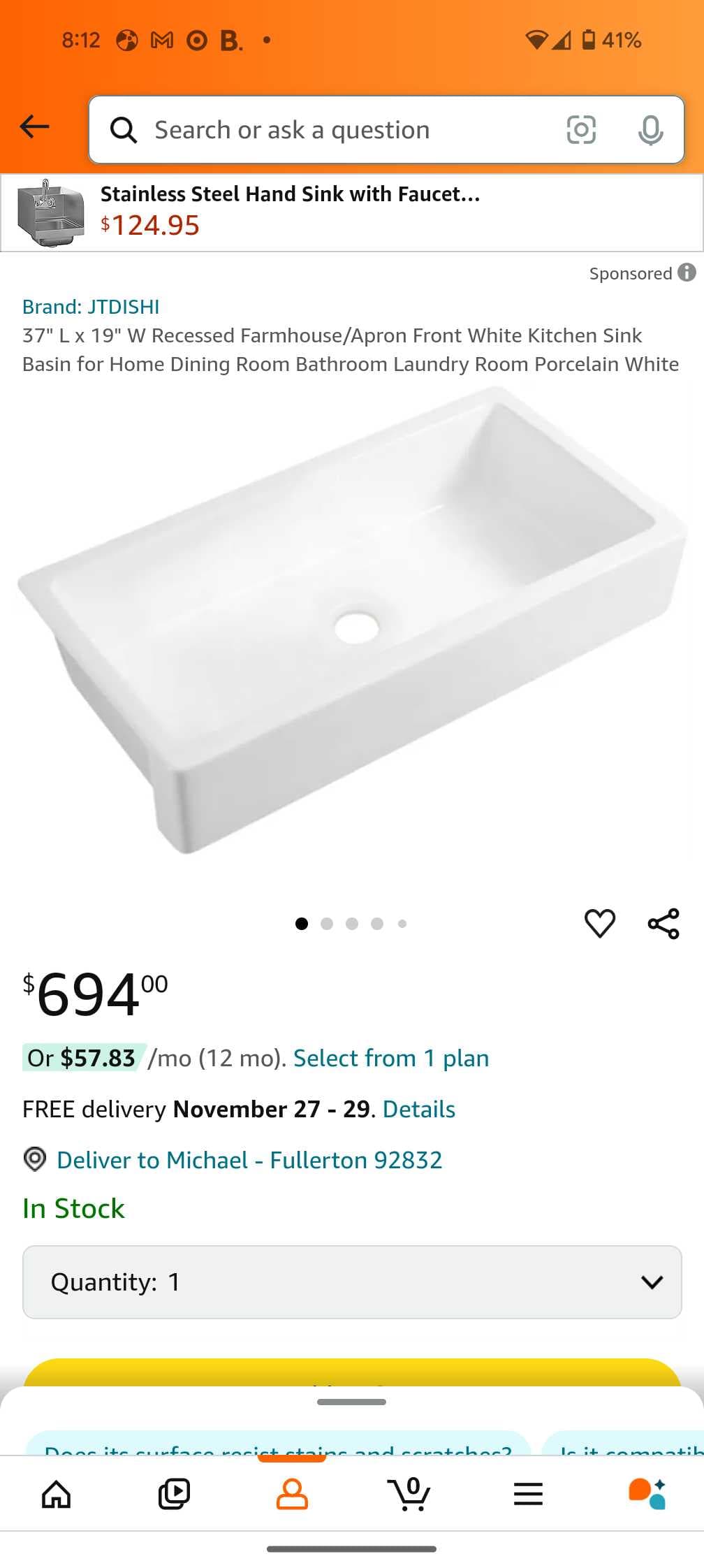 Single bowl kitchen sink