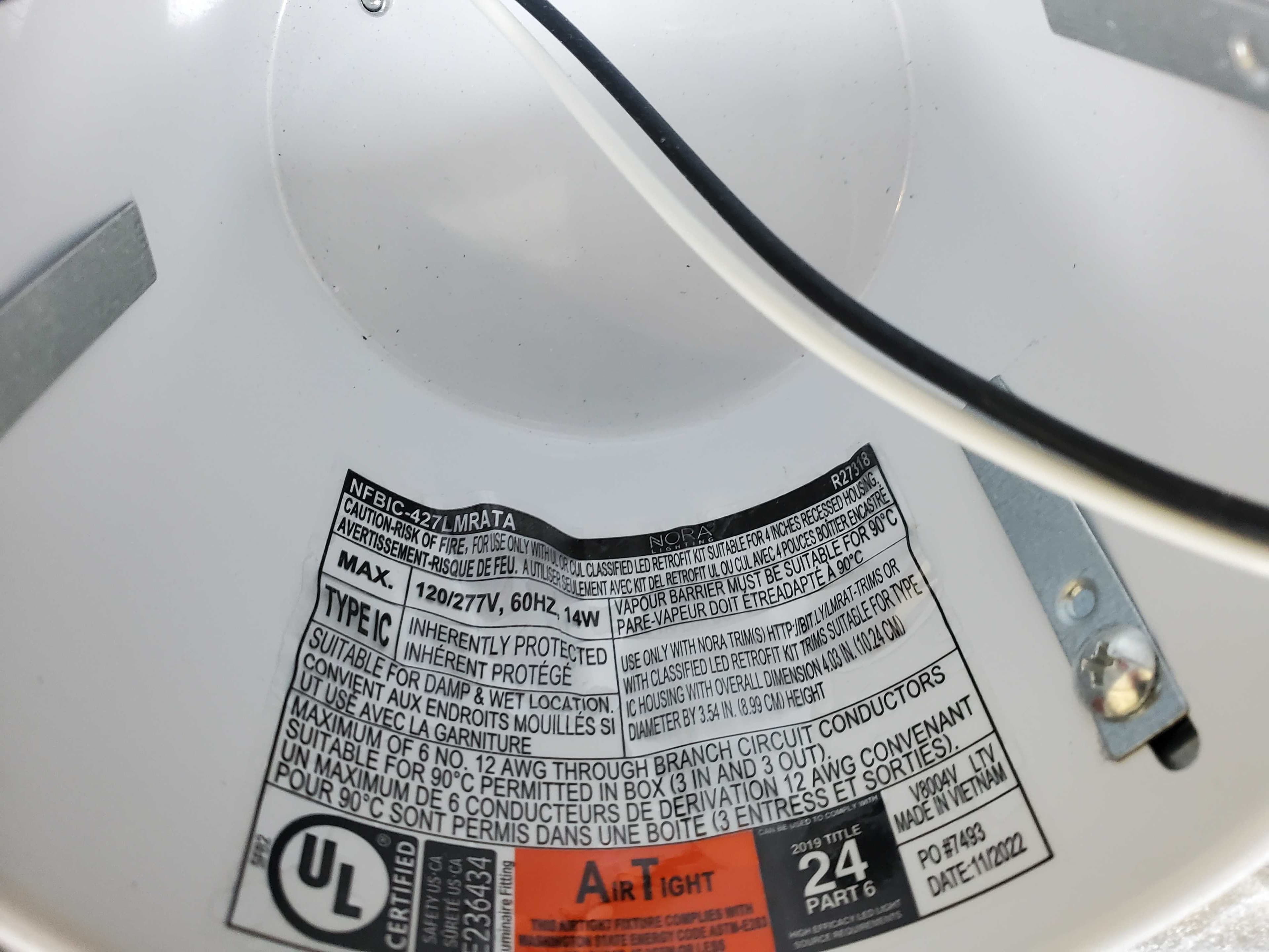 Nora Lighting - 4" Shallow Recessed Lighting - LED Dedicated Fire Rated Housing - Set of 2 EA - Item# NFBIC-427LMRATA 5