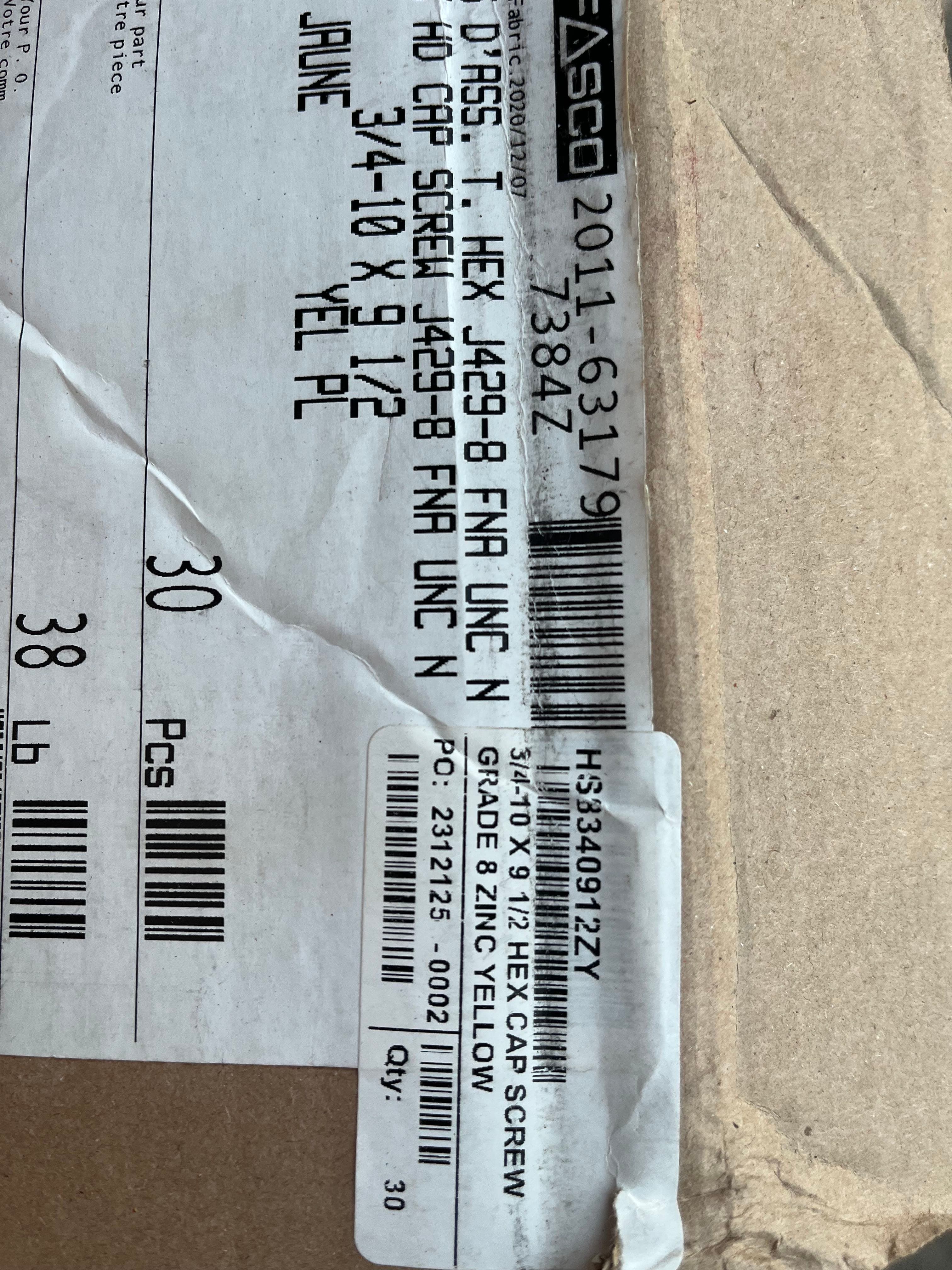 3/4-10 x 9-1/2” HEX HEAD Cap screws/Bolts Grade 8 Steel Zinc plated 4