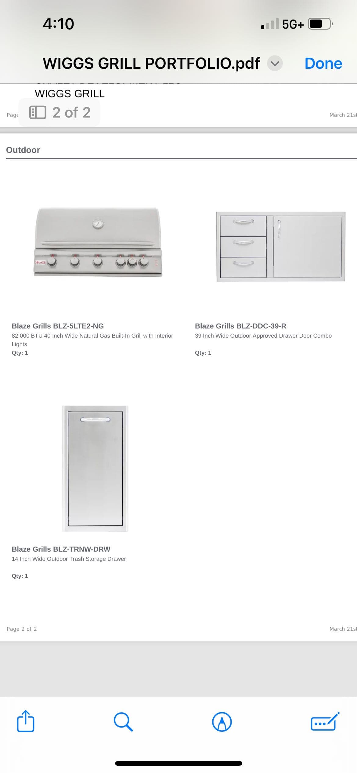 Brand new gas grill - for built in outdoor kitchen with doors and trash pullout