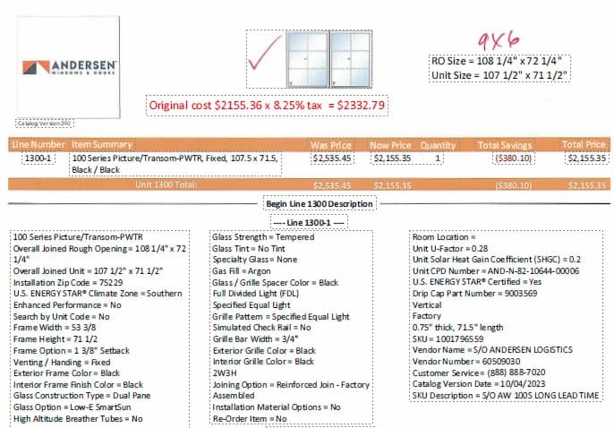 new 9' x 6' 100 series andersen window 2