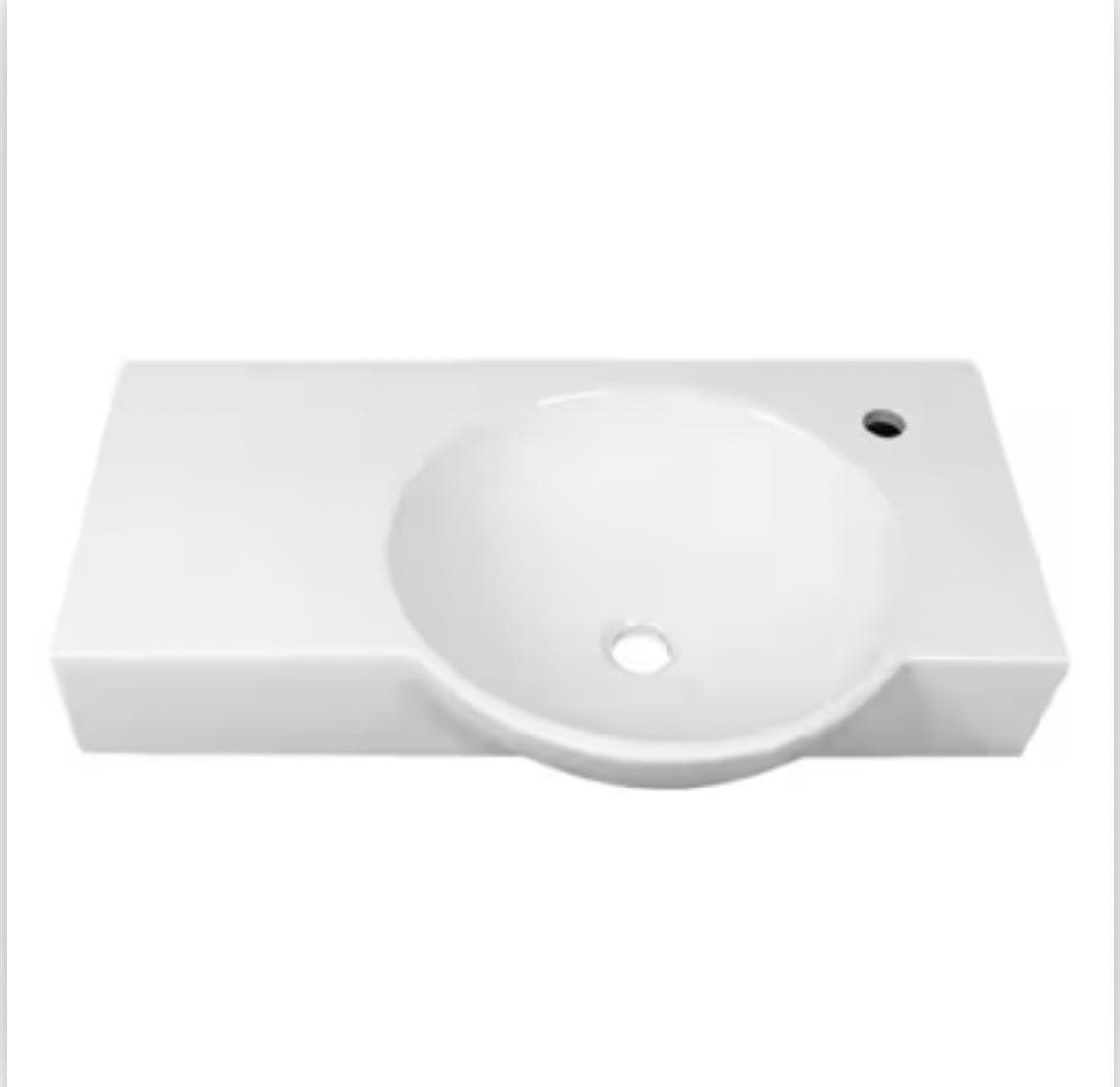 DEERVALLEY 30 in. Right Side White Ceramic Novelty Wall-Mount Sink Wall Hung Rectangular Bathroom Vessel Sink, Single Faucet Hole 2