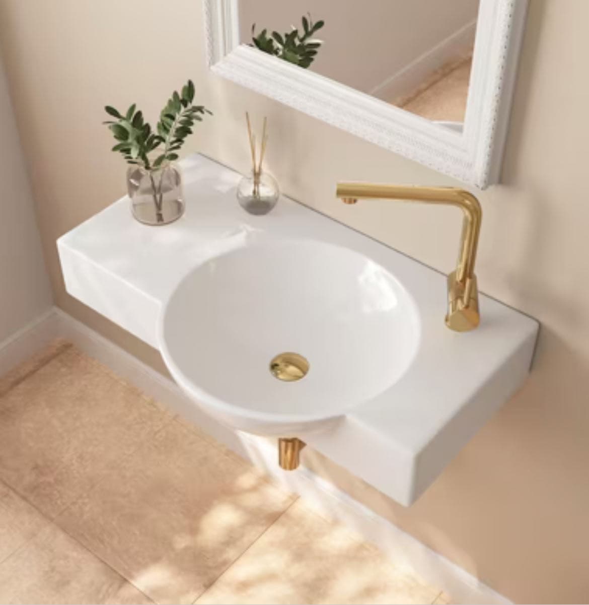 DEERVALLEY 30 in. Right Side White Ceramic Novelty Wall-Mount Sink Wall Hung Rectangular Bathroom Vessel Sink, Single Faucet Hole 3