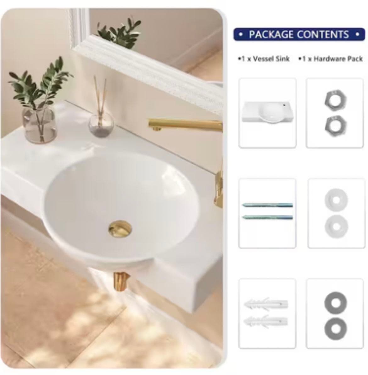 DEERVALLEY 30 in. Right Side White Ceramic Novelty Wall-Mount Sink Wall Hung Rectangular Bathroom Vessel Sink, Single Faucet Hole 6