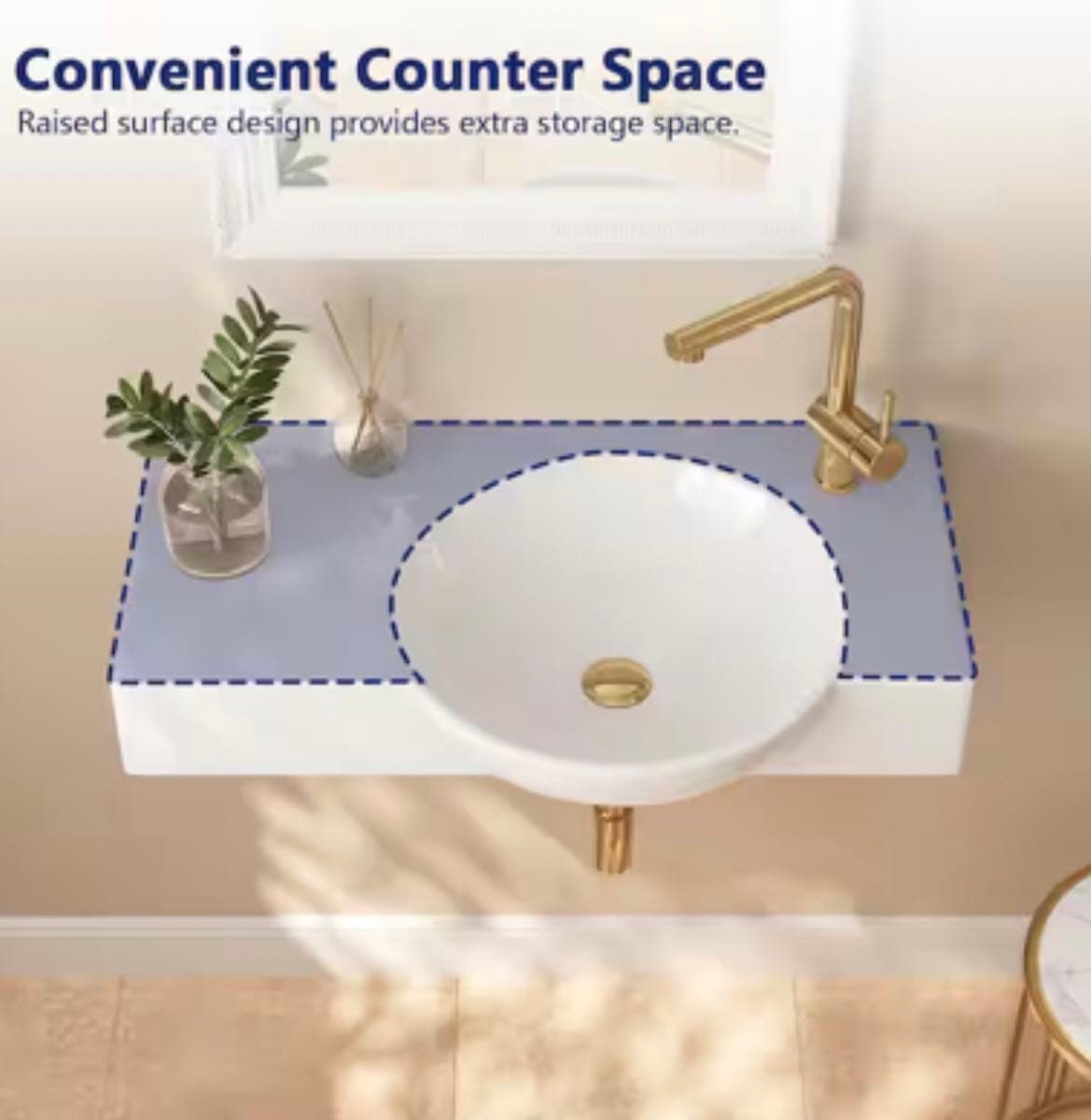 DEERVALLEY 30 in. Right Side White Ceramic Novelty Wall-Mount Sink Wall Hung Rectangular Bathroom Vessel Sink, Single Faucet Hole 7