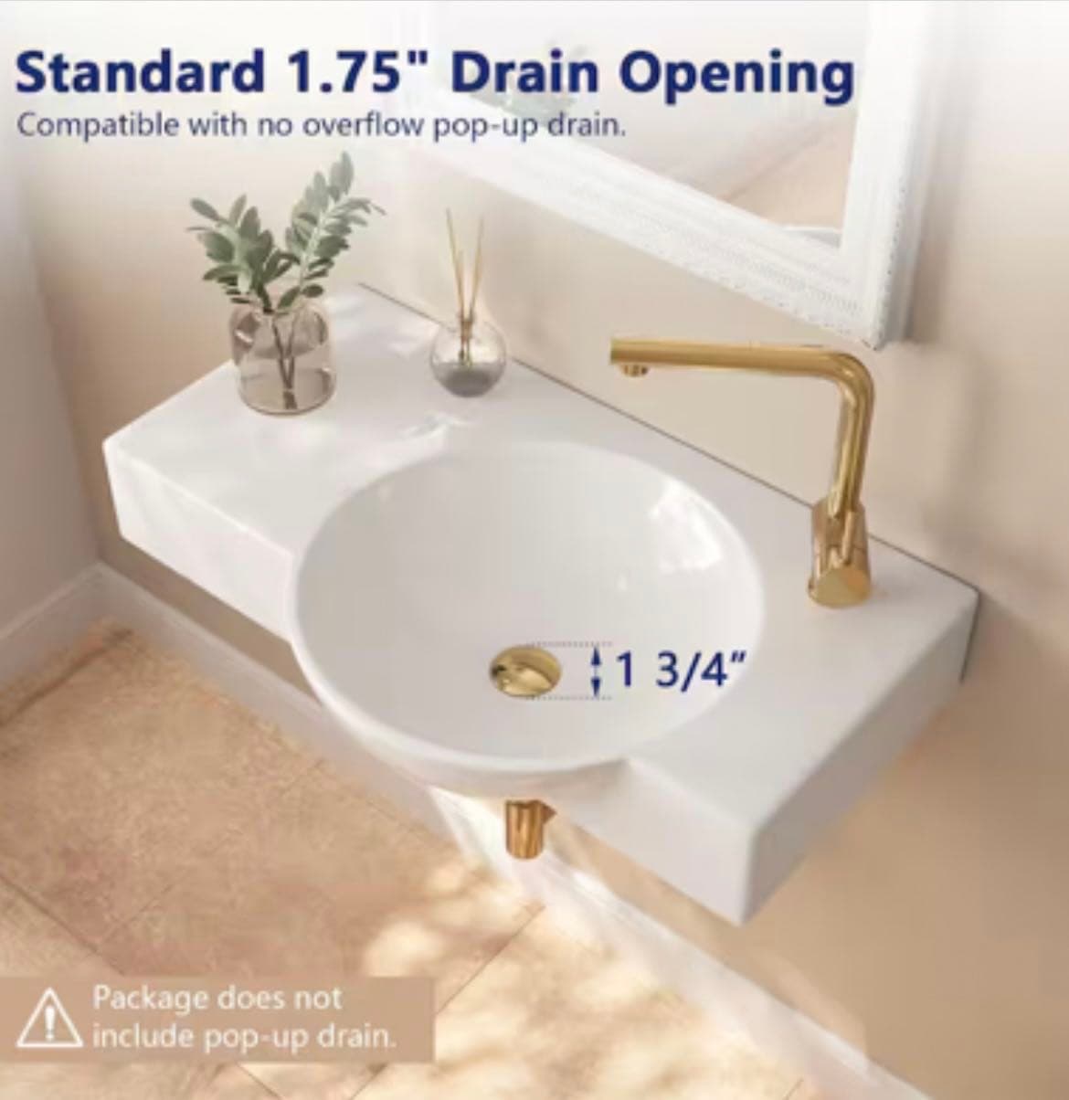 DEERVALLEY 30 in. Right Side White Ceramic Novelty Wall-Mount Sink Wall Hung Rectangular Bathroom Vessel Sink, Single Faucet Hole 10
