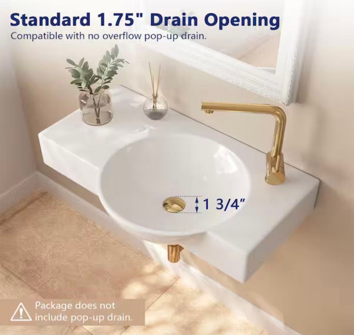 DEERVALLEY 30 in. Right Side White Ceramic Novelty Wall-Mount Sink Wall Hung Rectangular Bathroom Vessel Sink, Single Faucet Hole 11