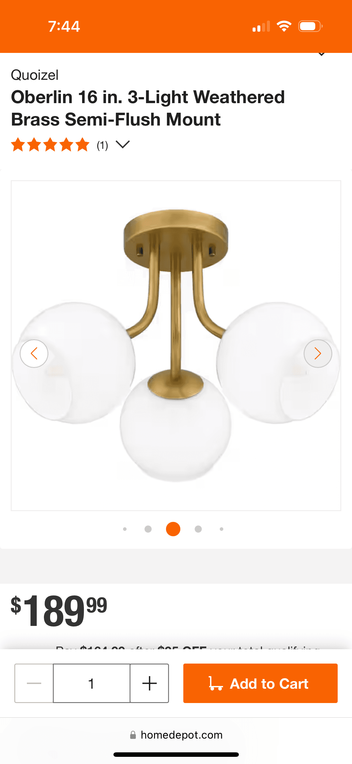 QUOIZEL LIGHTING Oberlin 16 in. 3-Light Weathered Brass Semi-Flush Mount Qty: 2 2