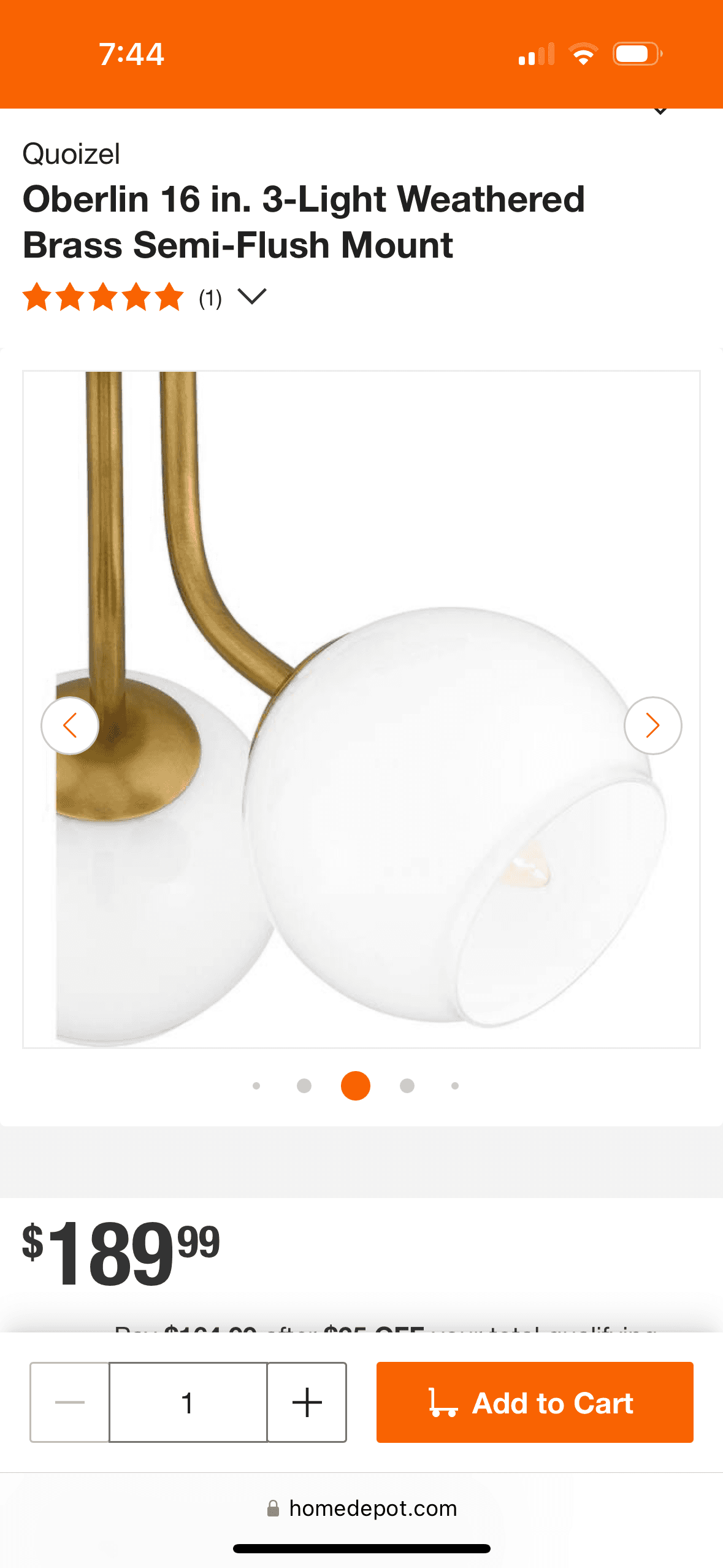 QUOIZEL LIGHTING Oberlin 16 in. 3-Light Weathered Brass Semi-Flush Mount Qty: 2 3