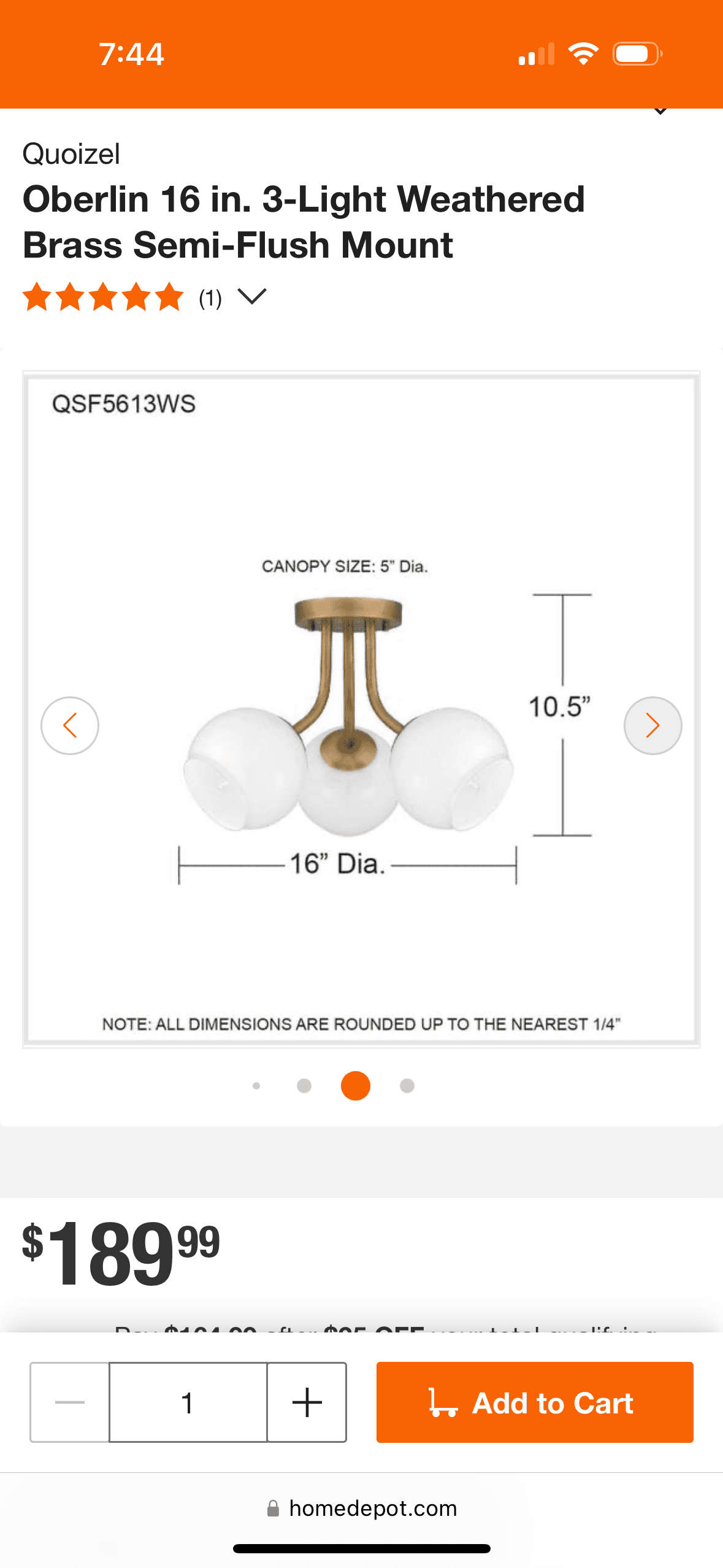 QUOIZEL LIGHTING Oberlin 16 in. 3-Light Weathered Brass Semi-Flush Mount Qty: 2 4