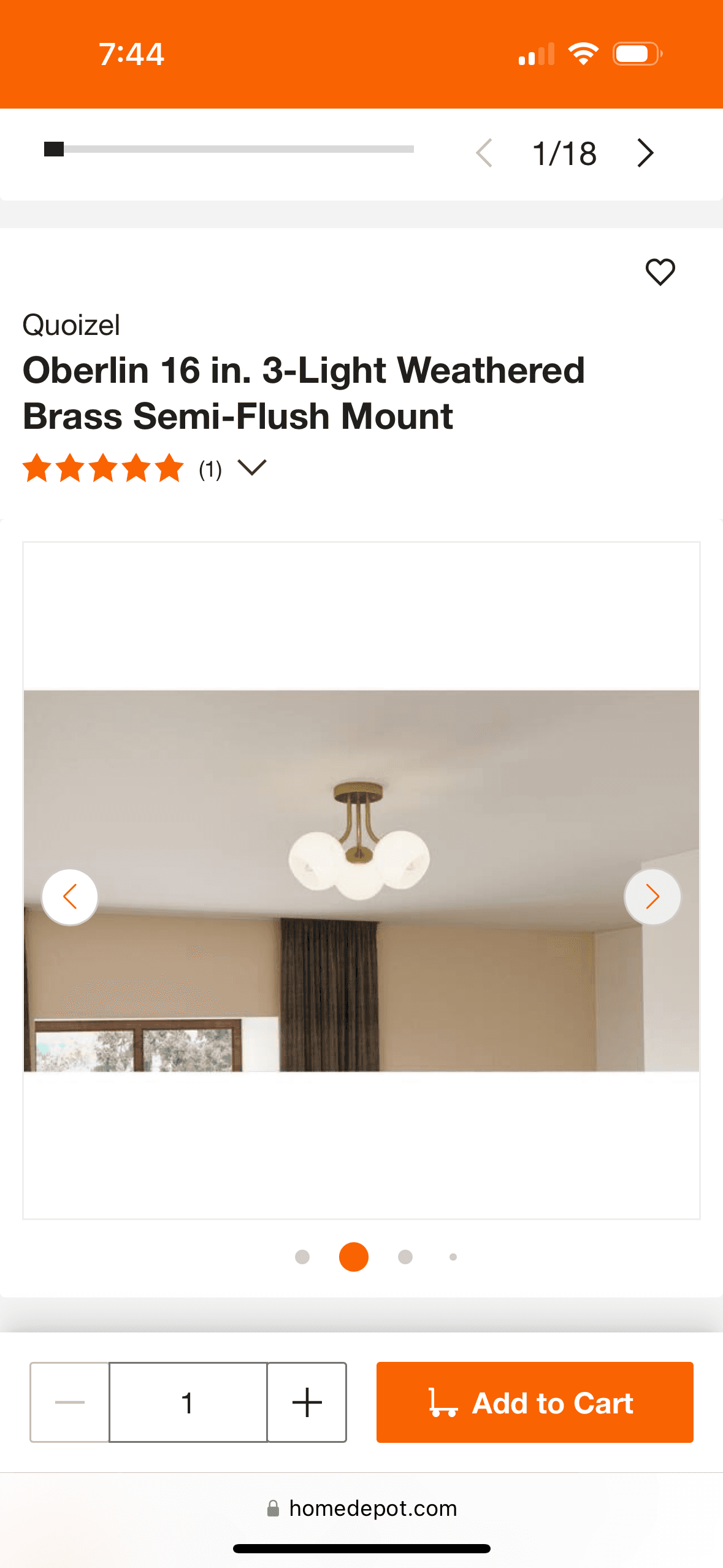 QUOIZEL LIGHTING Oberlin 16 in. 3-Light Weathered Brass Semi-Flush Mount Qty: 2 6