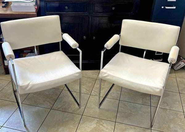 Vintage Pr c1974 Office Chairs Milo Baughman Leather & Chrome 6