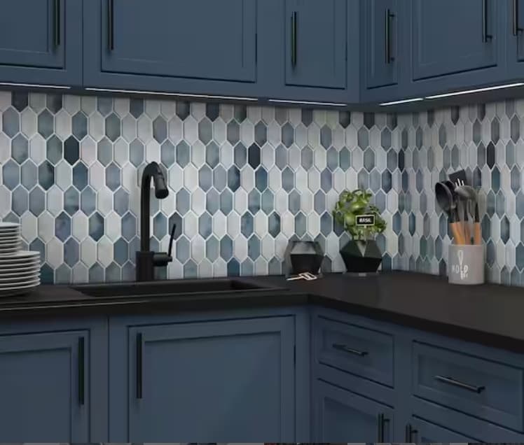 Picket Blue Mix 10.7 in. x 10.1 in. Long Hexagon Recycled Glass Cement Tile 2