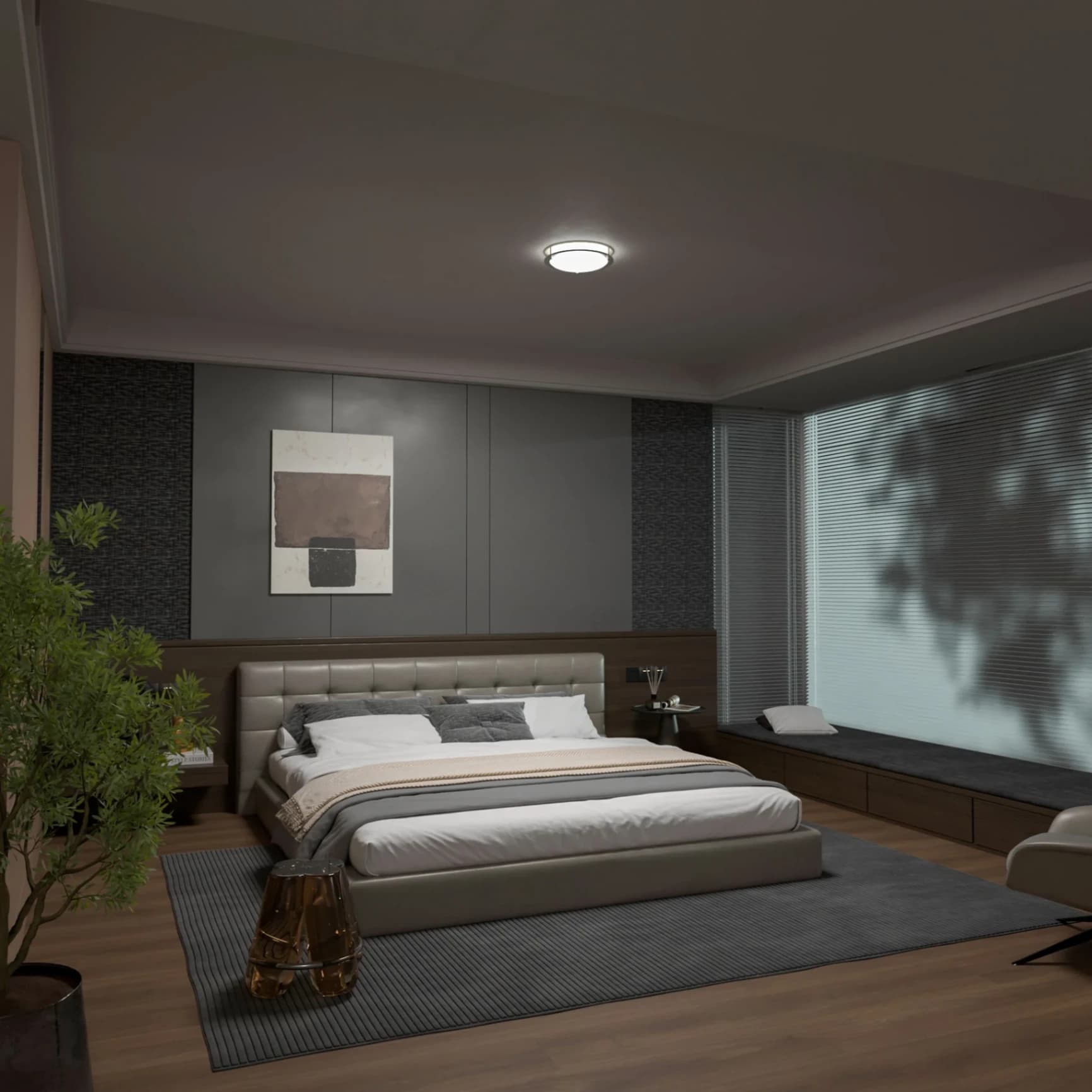 $27.00 - 12-Inch Dimmable LED Flush Mount Ceiling Light - 18W Double Ring Design