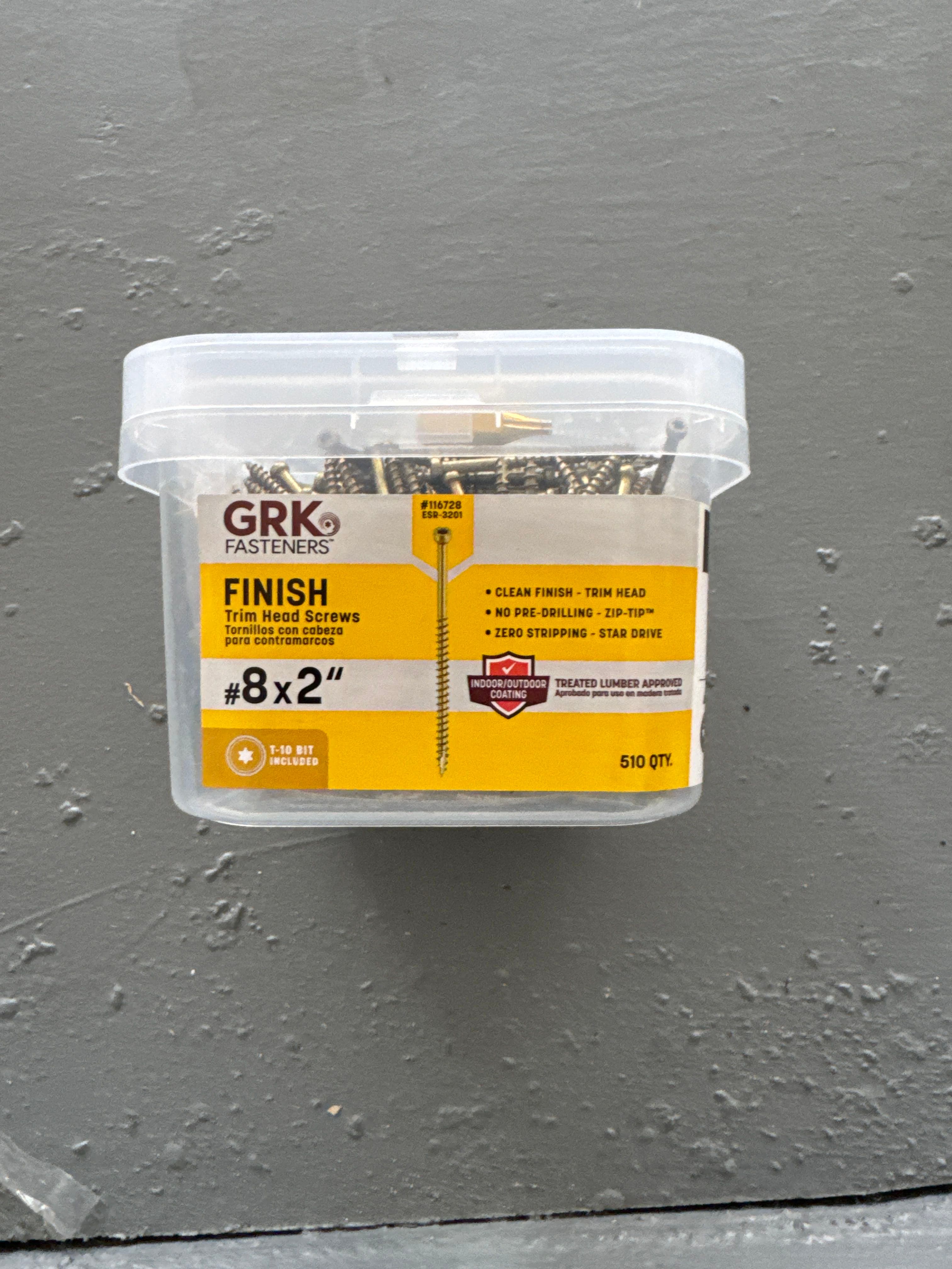 GRK FINISH Trim Head Screws #8 × 2" - 510 QTY