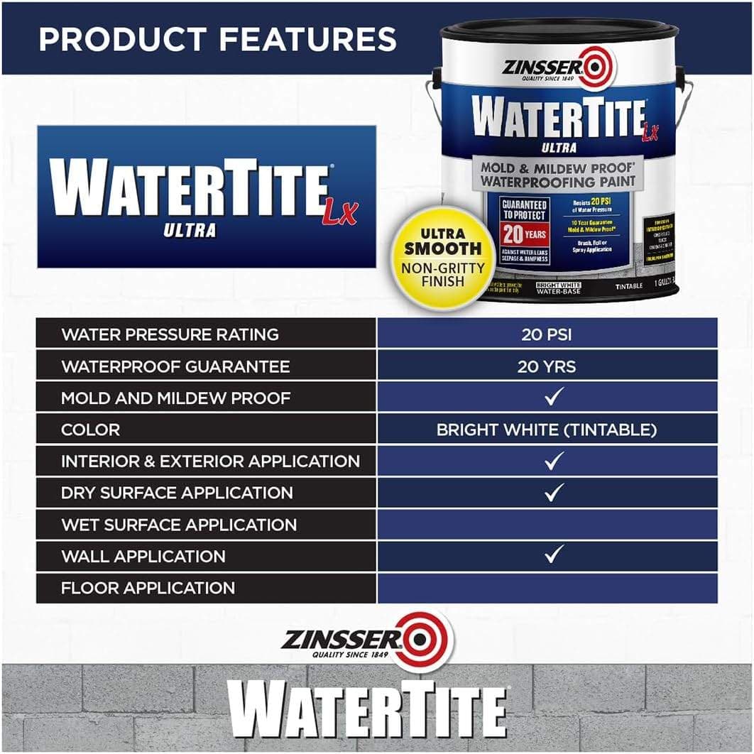 Zinsser WaterTite LX Ultra Waterproofing Paint 3 Gallon – New 4
