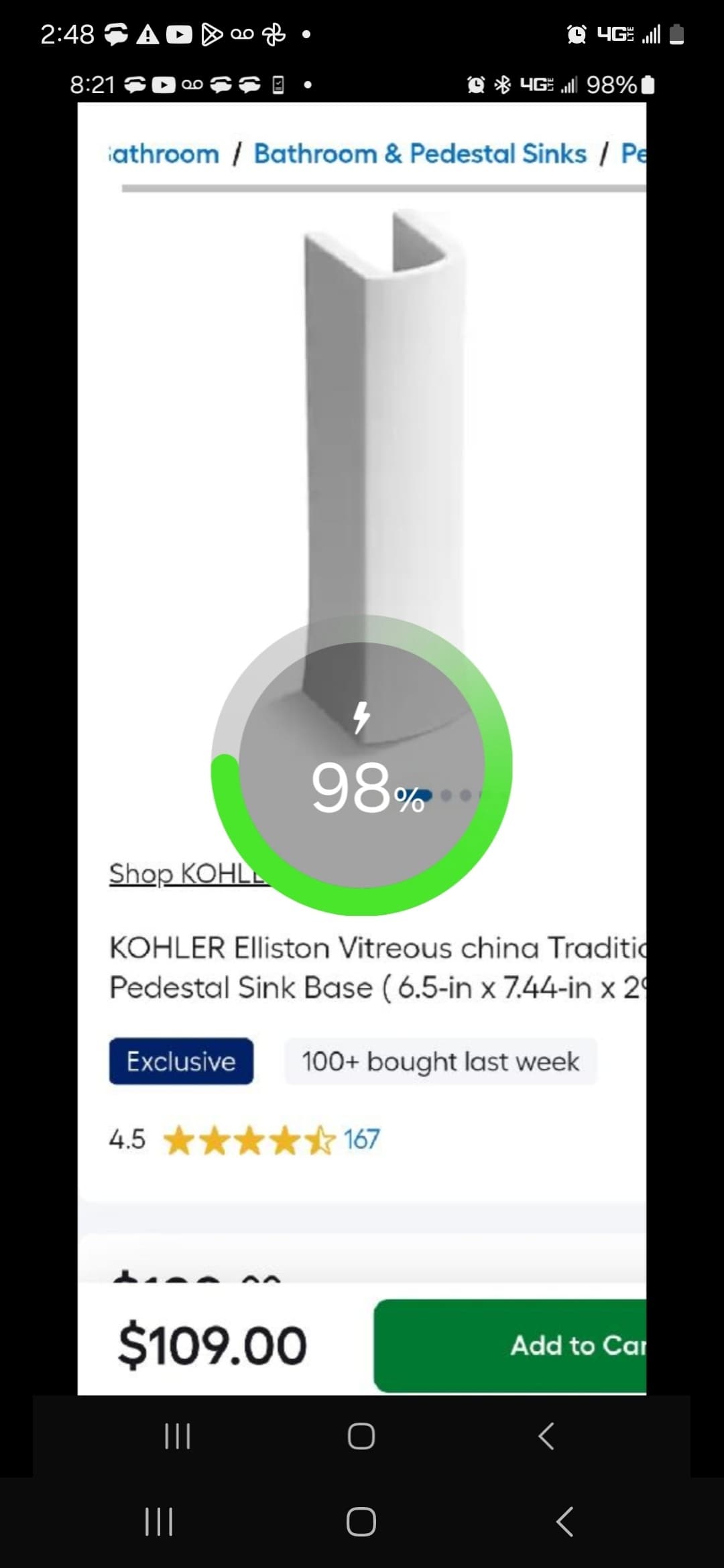 Kolher sink and pedestal