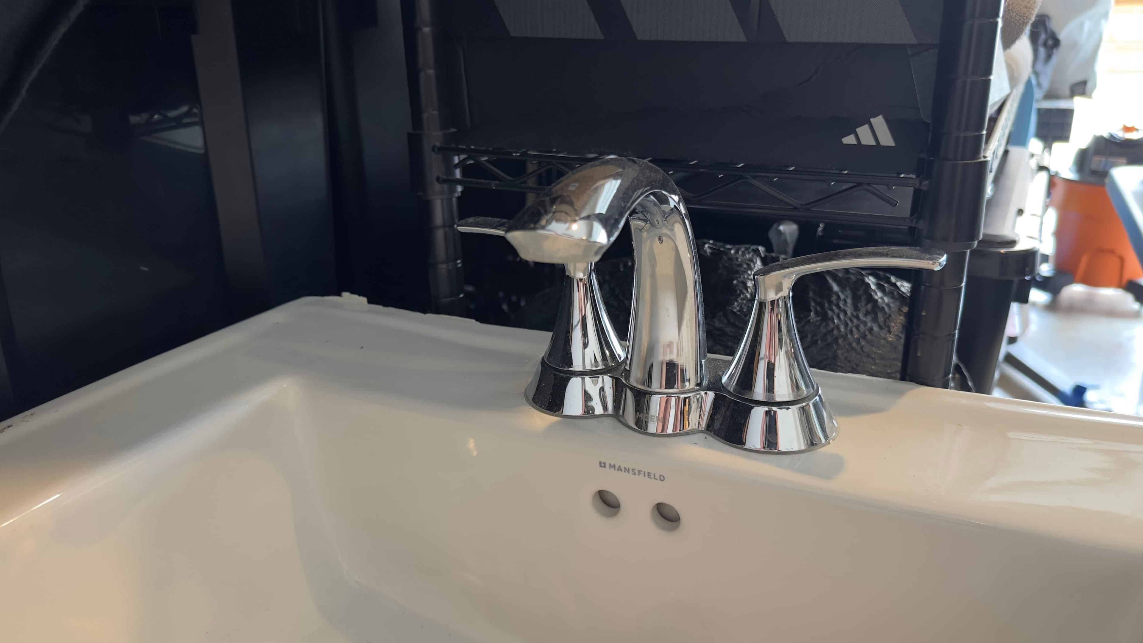Pedestal sink/3 moen chrome faucets/various towel bars/tp holders etc 3