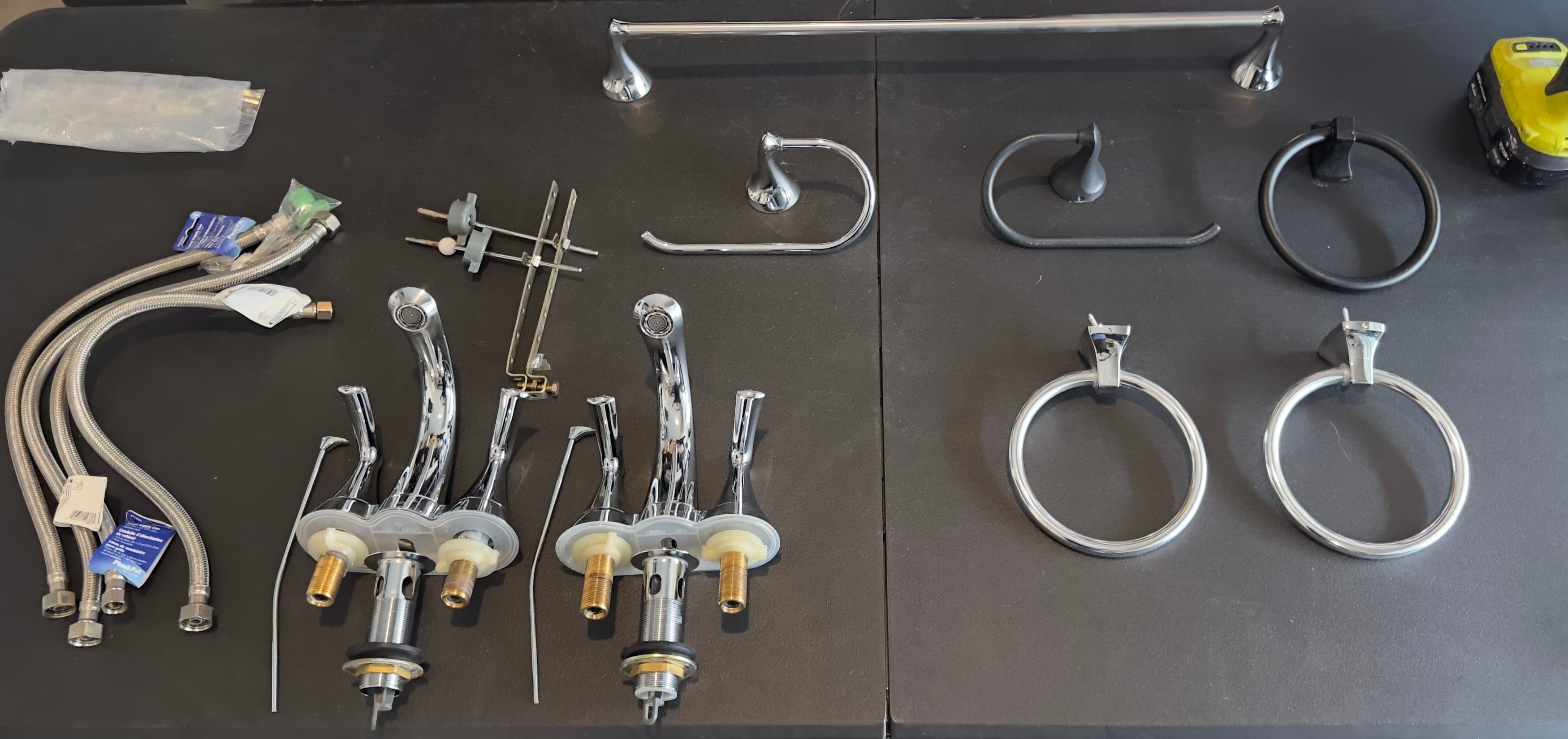 Pedestal sink/3 moen chrome faucets/various towel bars/tp holders etc 5