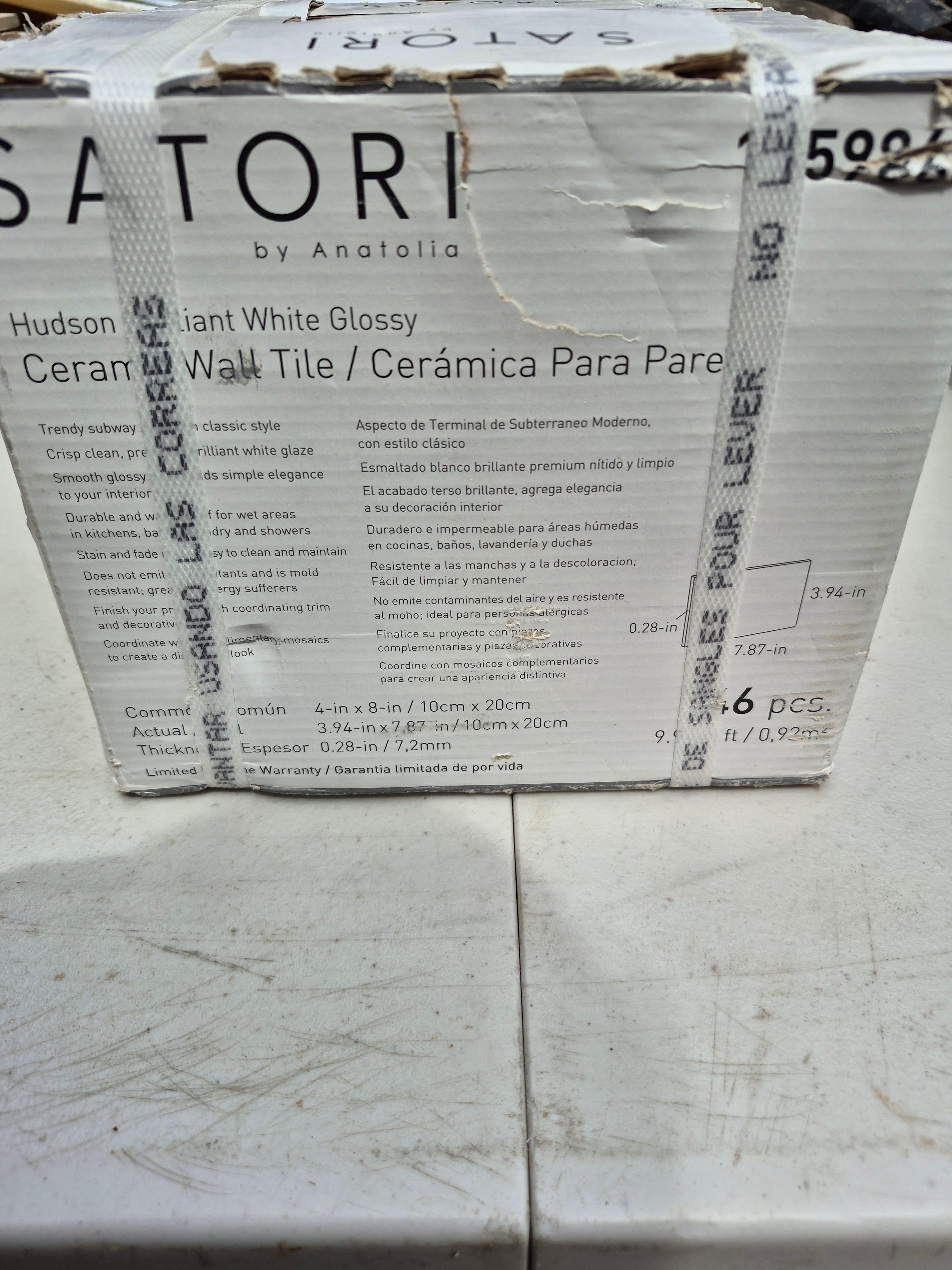 97 Satori Hudson Brilliant White Glossy Ceramic Wall 4"x8" Tiles 4