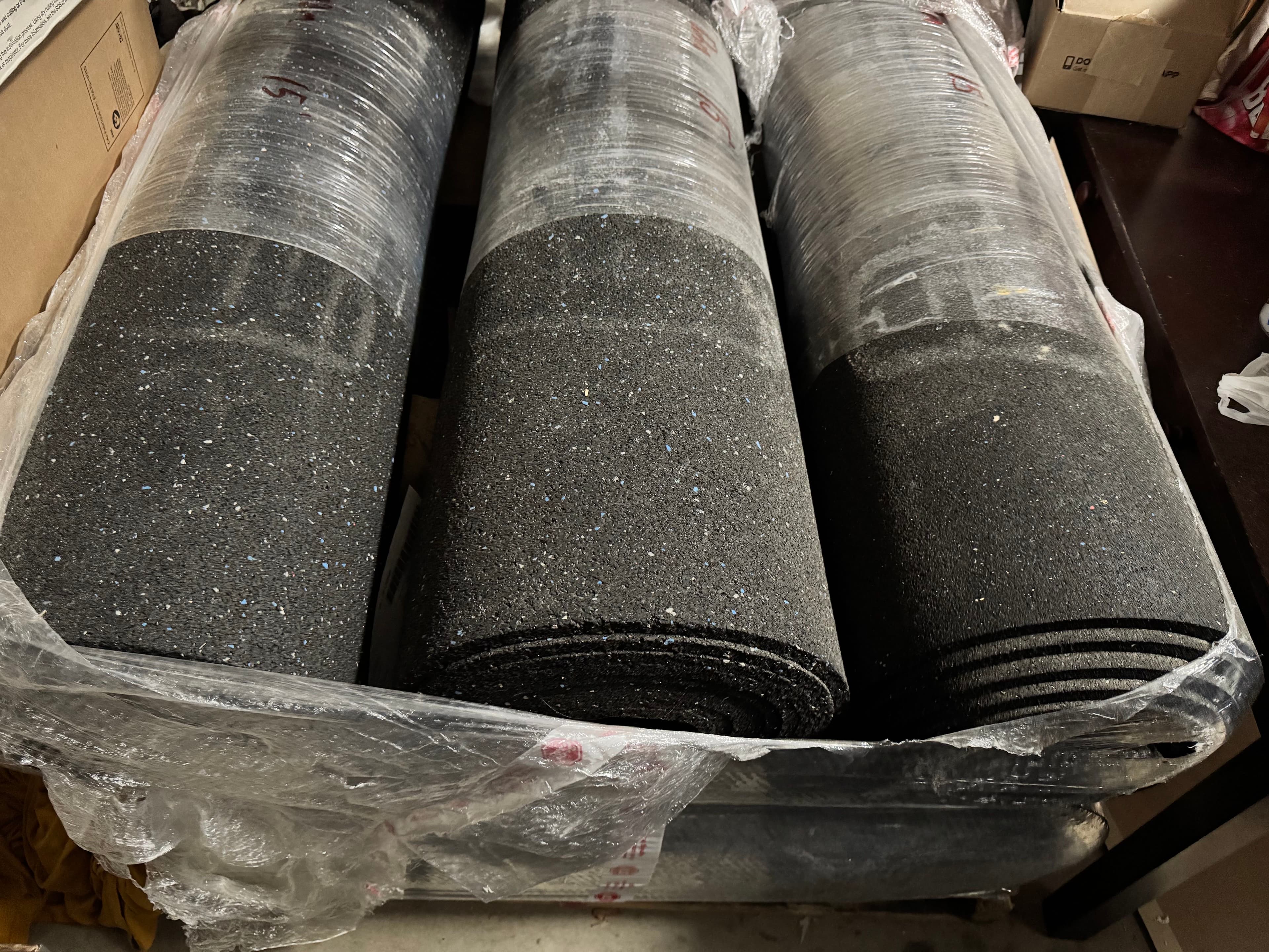 6 Brand-New Rolls of 12mm Hardwood Flooring Underlayment – On Pallet