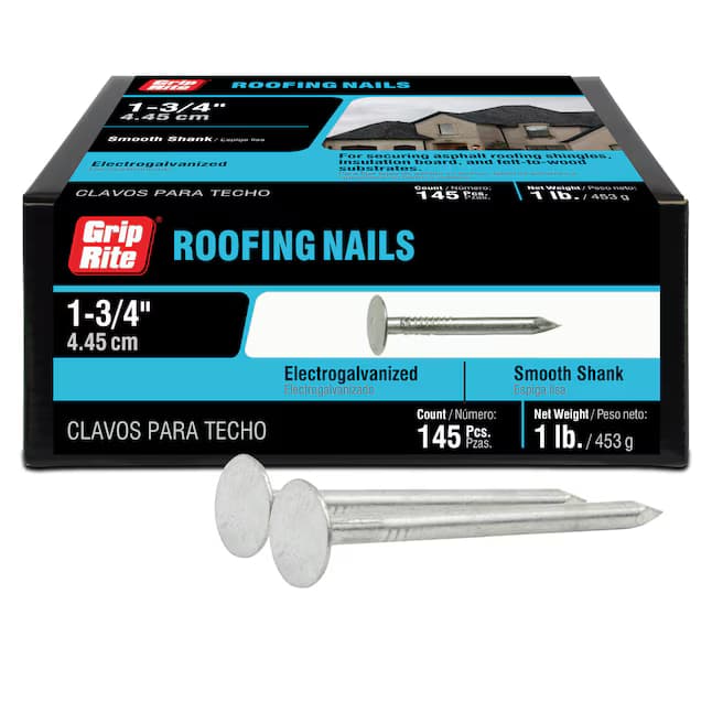 Electro Galvanized Roofing Nails, 1# boxes, 1 3/4", 1 skid available