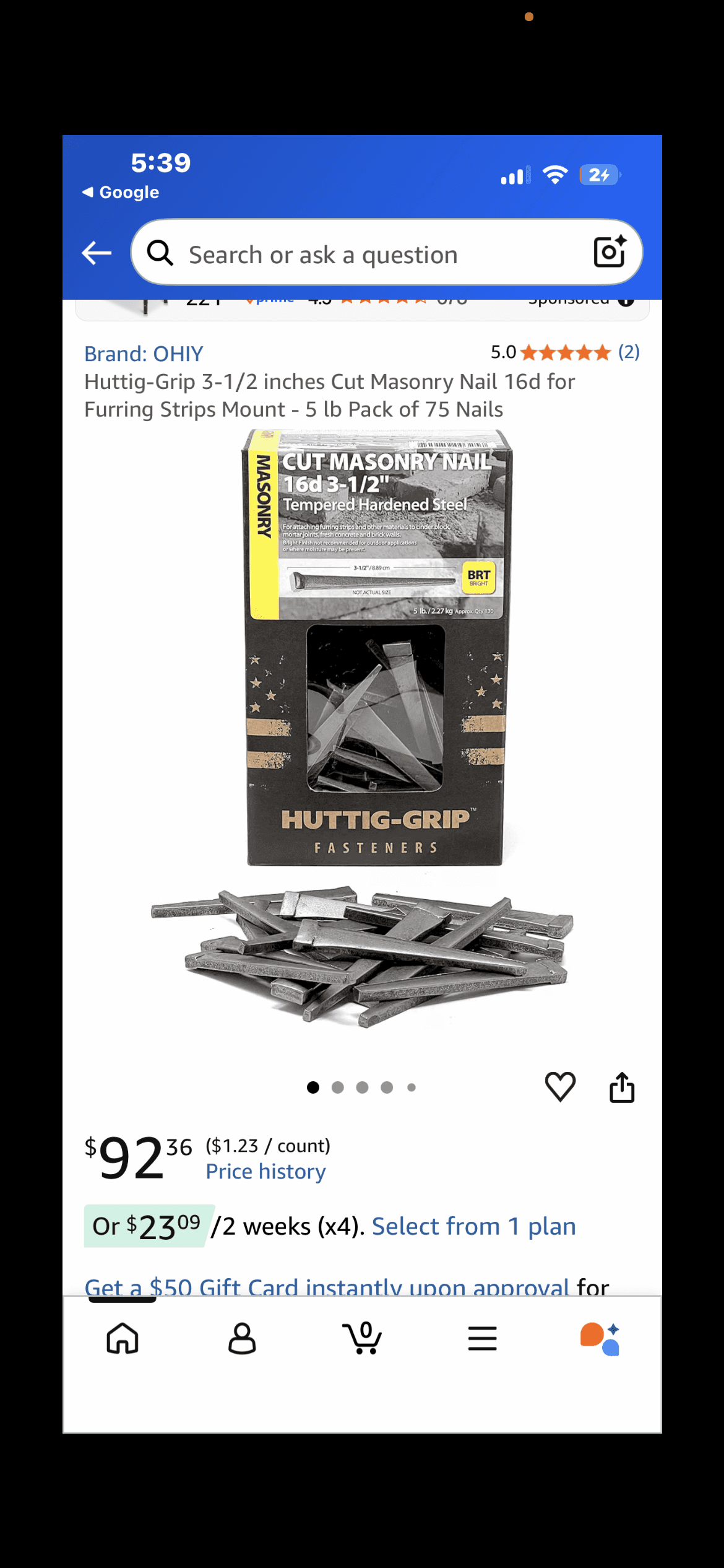 Cut masonry nail 16d 3 1/2”