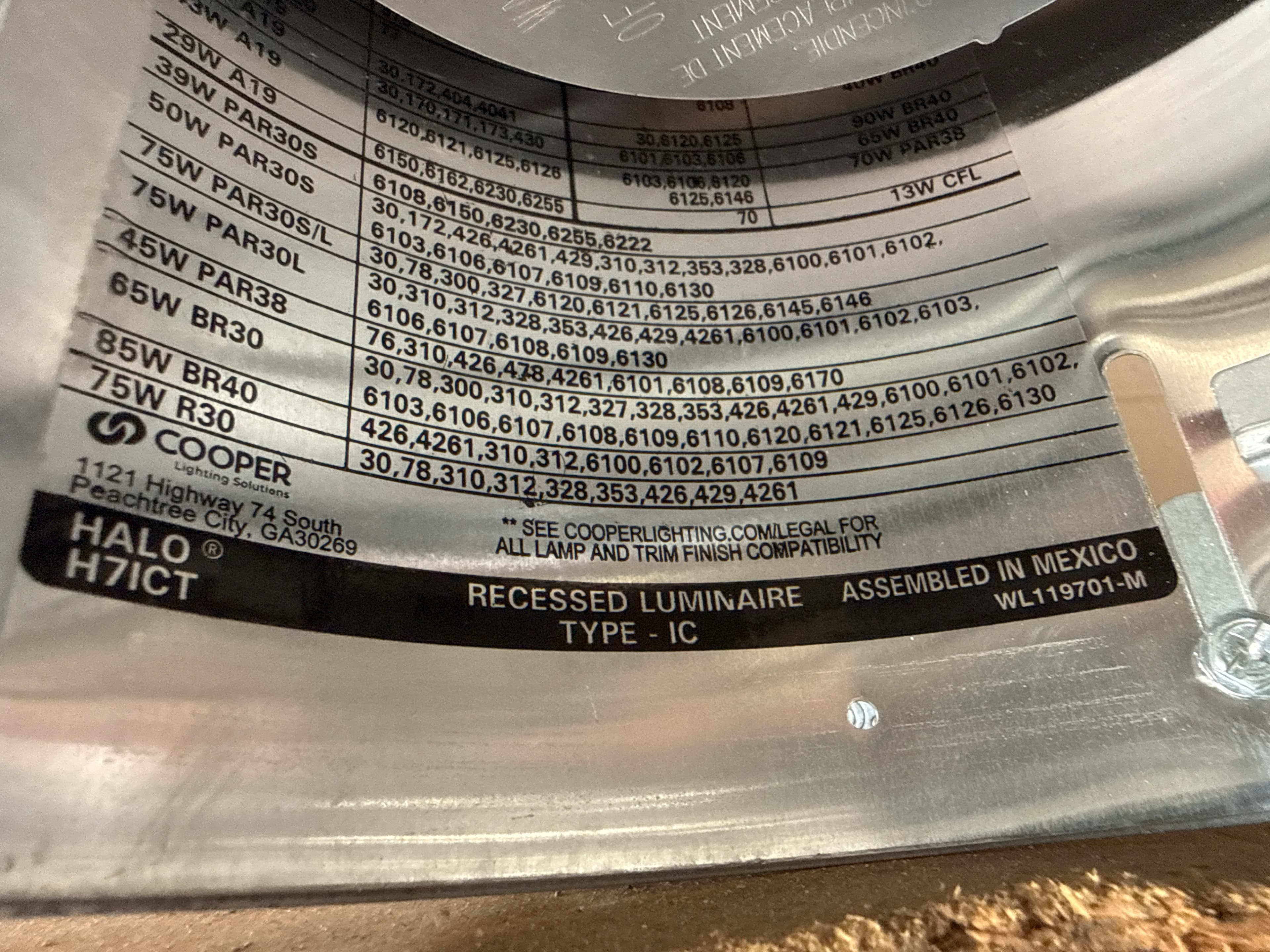 6" Recessed Luminaire Housing Incandescent Type-IC