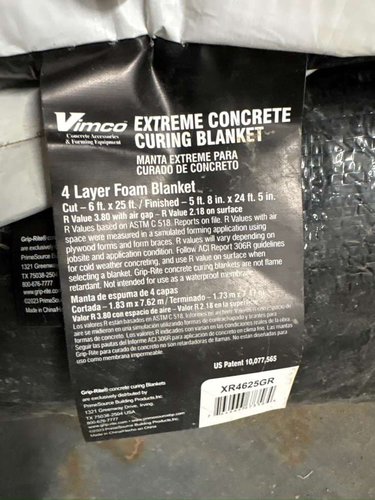 Vimco 6 ft. x 25 ft. Concrete Curing Blankets (R-Value 3.8) 105 units Used 5